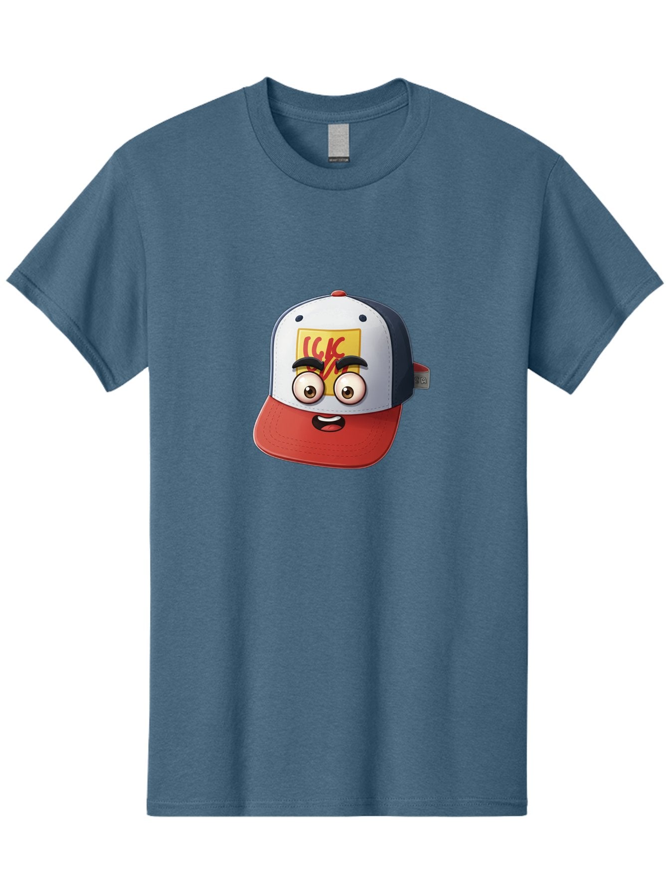 Ckc-Cap Men'S Graphic Tee, 100% Cotton, Comfortable Casual Summer Wear, Machine Washable, Cartoon Cap, Baseball Hat, Funny Face, Cartoon Eyes, Eyebrow Expression, Casual Wear, Trendy Accessory, Youth Culture, Pop Art, Kawaii Style Bac858