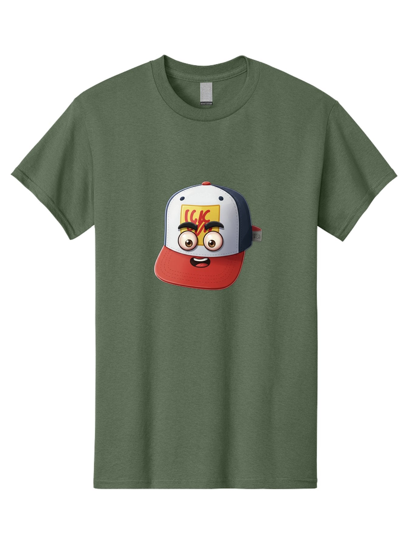 Ckc-Cap Men'S Graphic Tee, 100% Cotton, Comfortable Casual Summer Wear, Machine Washable, Cartoon Cap, Baseball Hat, Funny Face, Cartoon Eyes, Eyebrow Expression, Casual Wear, Trendy Accessory, Youth Culture, Pop Art, Kawaii Style Bac858