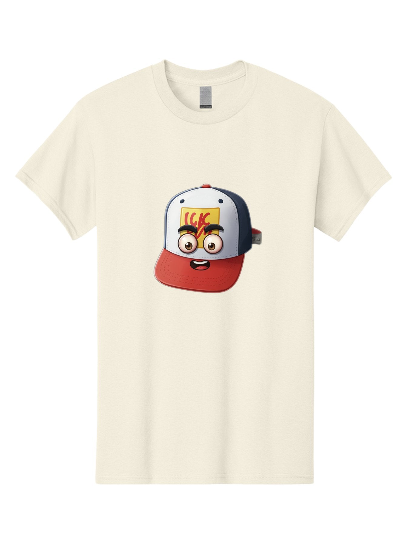 Ckc-Cap Men'S Graphic Tee, 100% Cotton, Comfortable Casual Summer Wear, Machine Washable, Cartoon Cap, Baseball Hat, Funny Face, Cartoon Eyes, Eyebrow Expression, Casual Wear, Trendy Accessory, Youth Culture, Pop Art, Kawaii Style Bac858 3
