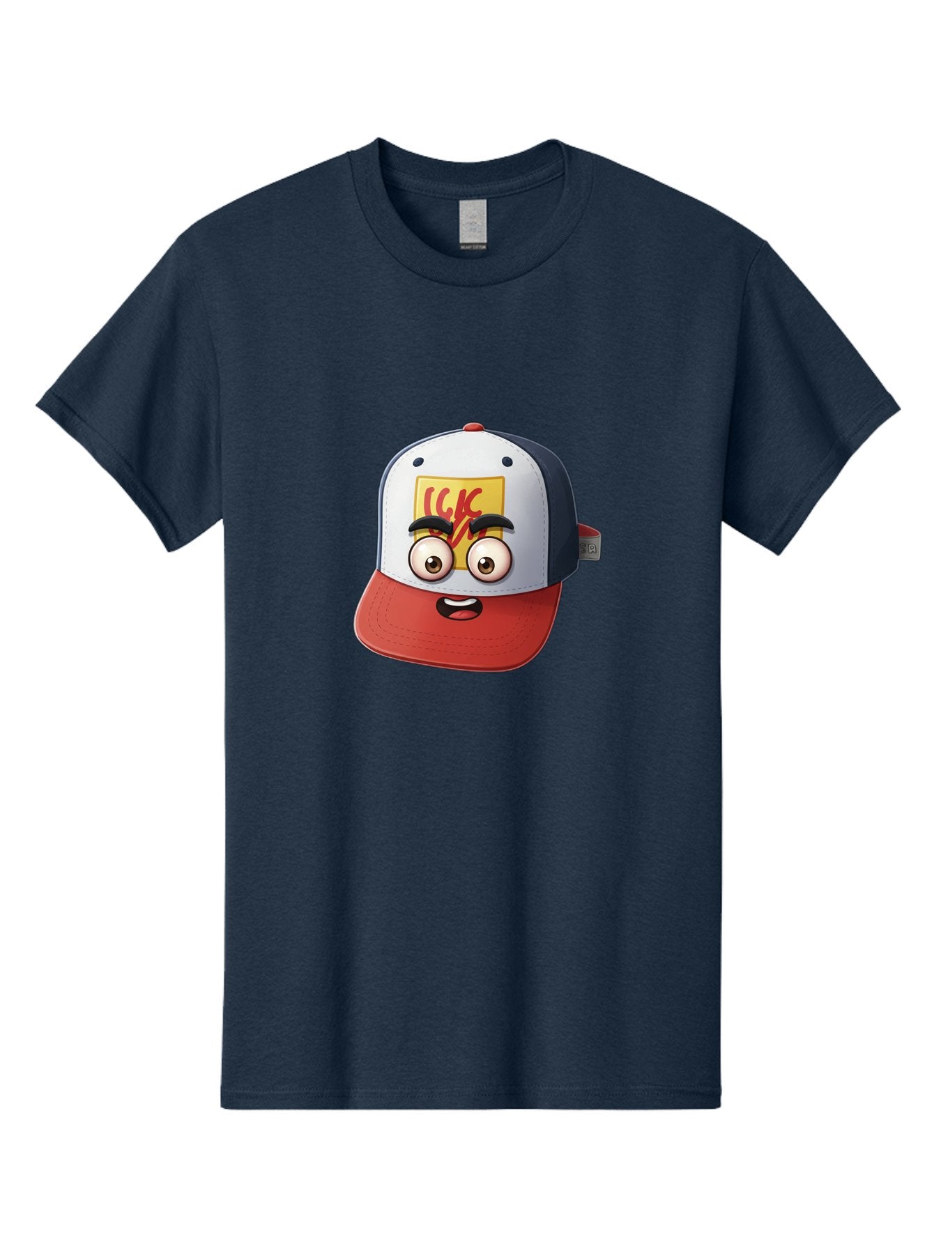 Ckc-Cap Men'S Graphic Tee, 100% Cotton, Comfortable Casual Summer Wear, Machine Washable, Cartoon Cap, Baseball Hat, Funny Face, Cartoon Eyes, Eyebrow Expression, Casual Wear, Trendy Accessory, Youth Culture, Pop Art, Kawaii Style Bac858 5