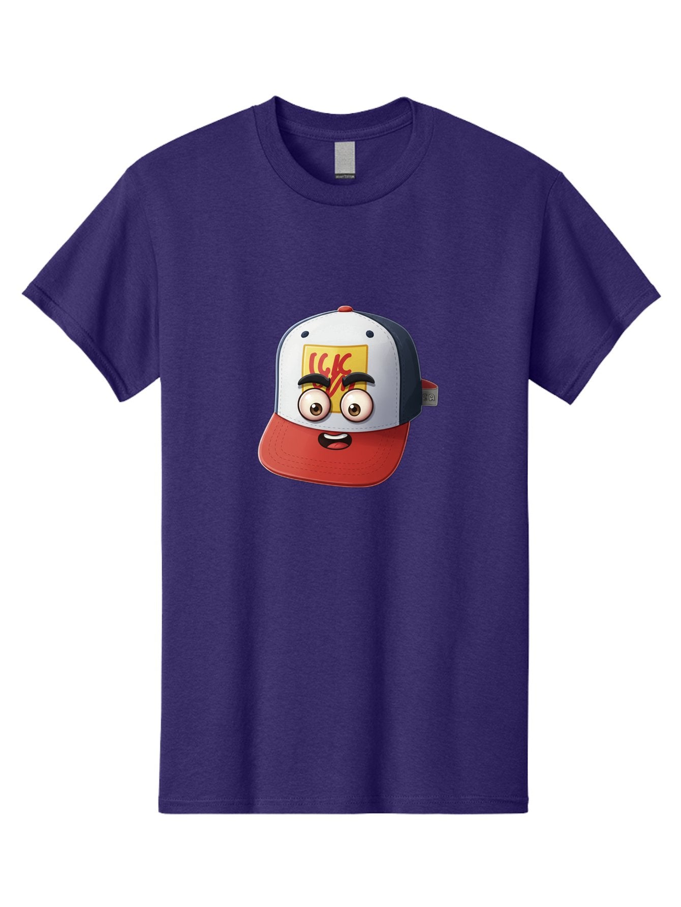 Ckc-Cap Men'S Graphic Tee, 100% Cotton, Comfortable Casual Summer Wear, Machine Washable, Cartoon Cap, Baseball Hat, Funny Face, Cartoon Eyes, Eyebrow Expression, Casual Wear, Trendy Accessory, Youth Culture, Pop Art, Kawaii Style Bac858 7