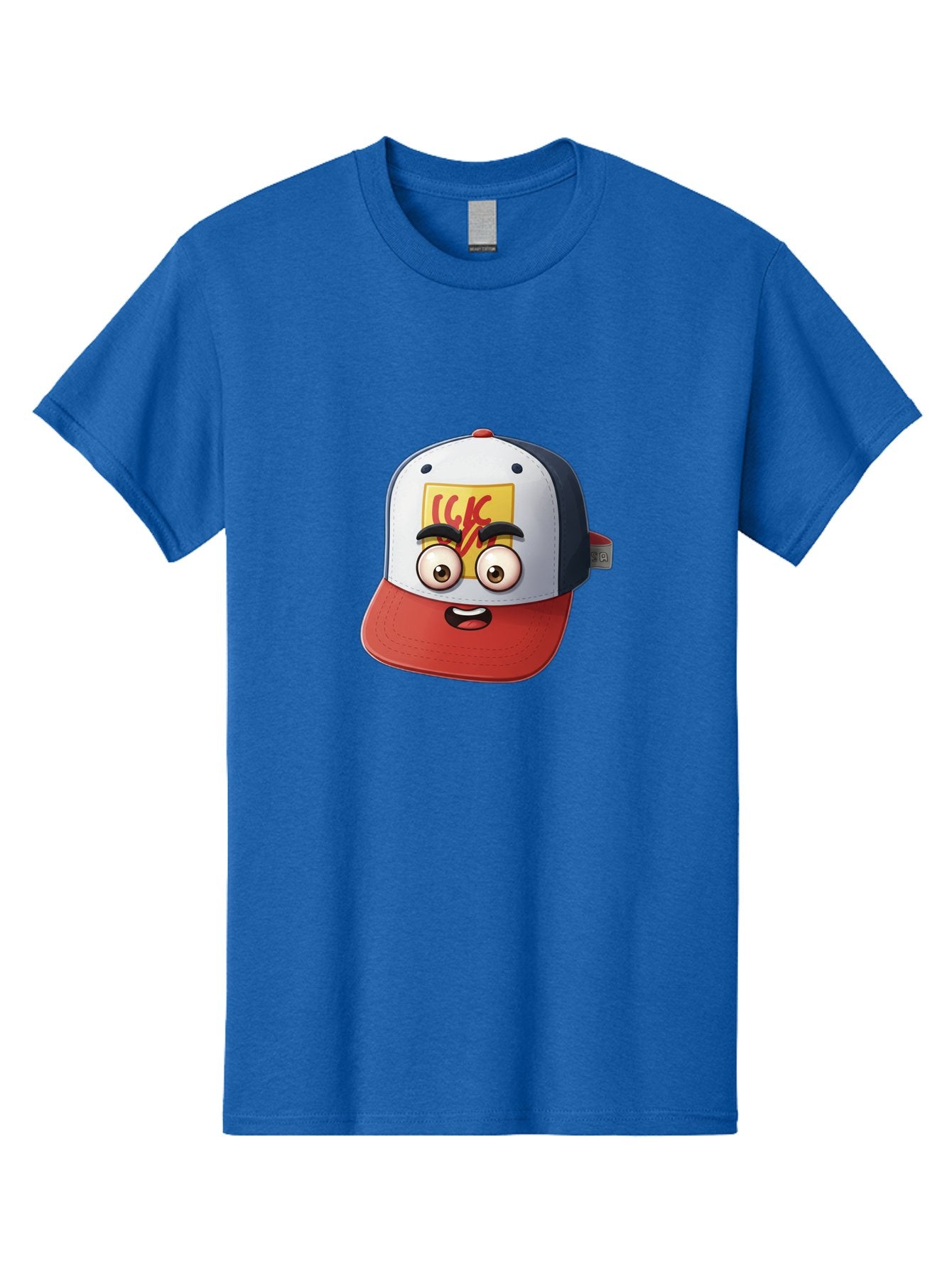Ckc-Cap Men'S Graphic Tee, 100% Cotton, Comfortable Casual Summer Wear, Machine Washable, Cartoon Cap, Baseball Hat, Funny Face, Cartoon Eyes, Eyebrow Expression, Casual Wear, Trendy Accessory, Youth Culture, Pop Art, Kawaii Style Bac858 6