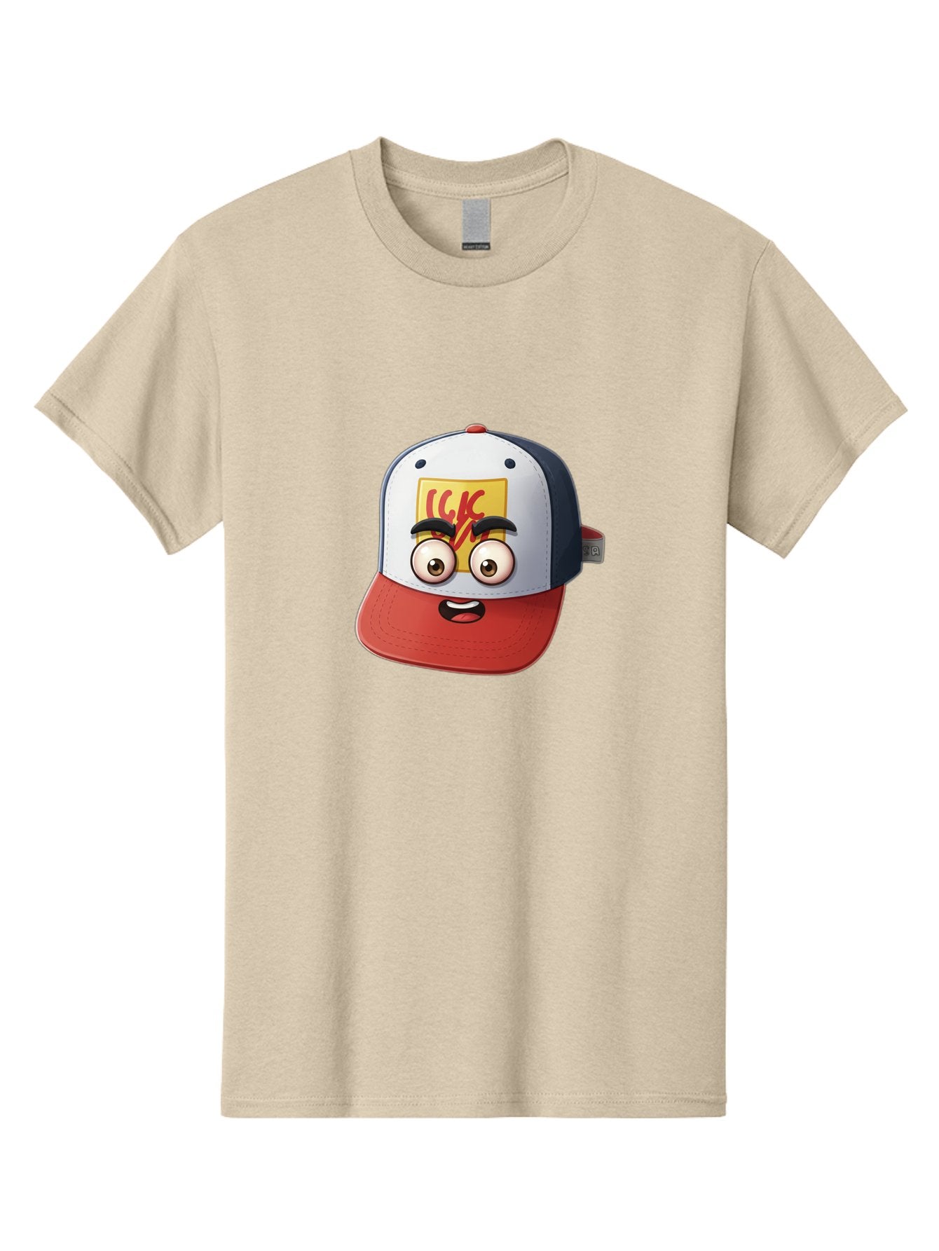 Ckc-Cap Men'S Graphic Tee, 100% Cotton, Comfortable Casual Summer Wear, Machine Washable, Cartoon Cap, Baseball Hat, Funny Face, Cartoon Eyes, Eyebrow Expression, Casual Wear, Trendy Accessory, Youth Culture, Pop Art, Kawaii Style Bac858 15