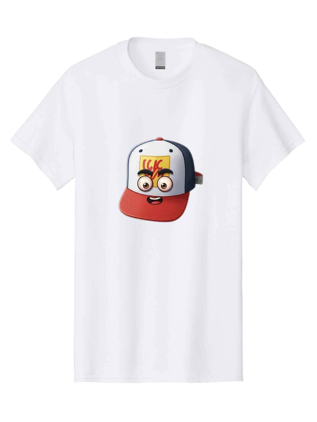 Ckc-Cap Men'S Graphic Tee, 100% Cotton, Comfortable Casual Summer Wear, Machine Washable, Cartoon Cap, Baseball Hat, Funny Face, Cartoon Eyes, Eyebrow Expression, Casual Wear, Trendy Accessory, Youth Culture, Pop Art, Kawaii Style Bac858 4
