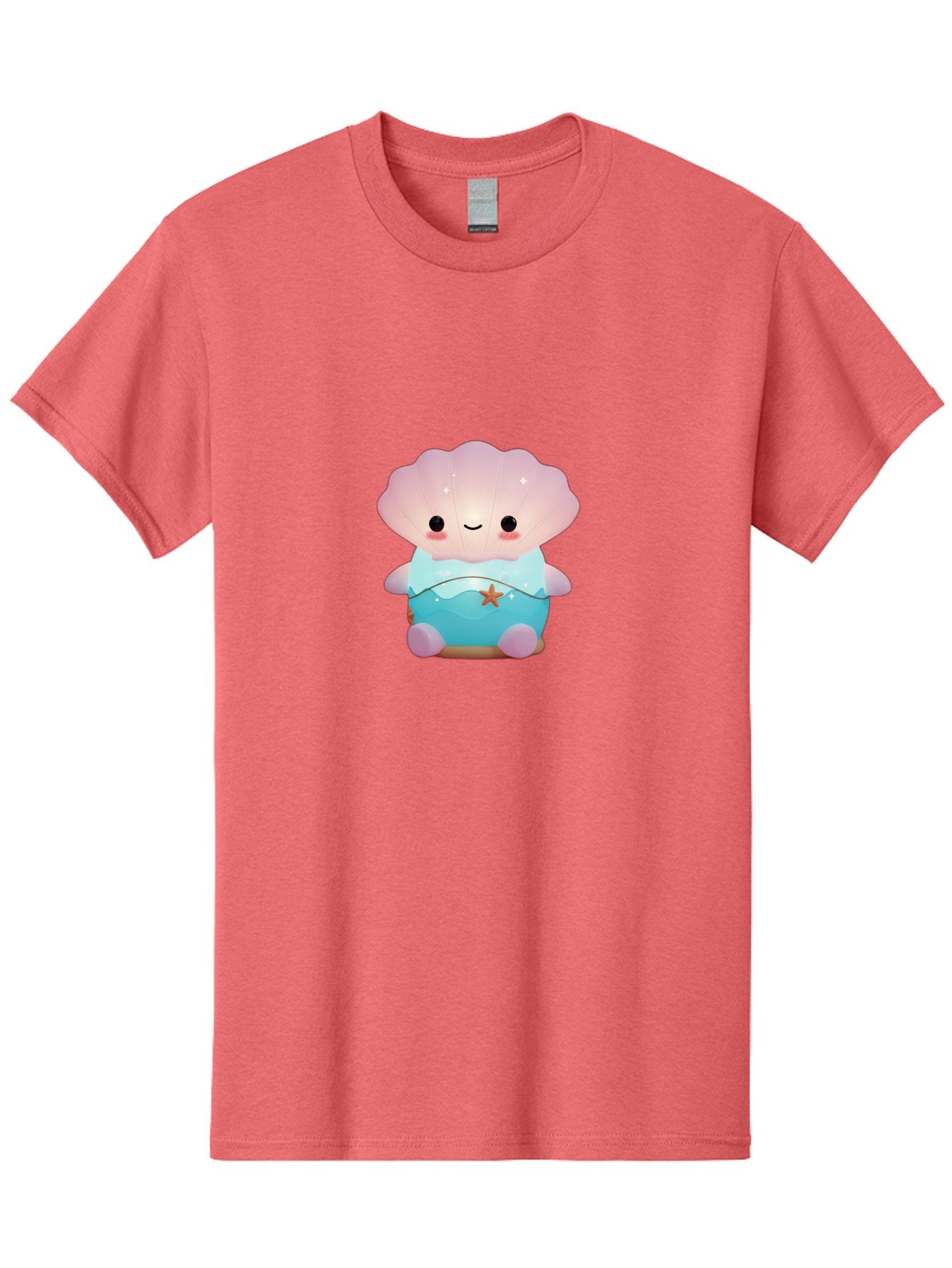 Clamshell-Character Men'S Graphic Tee, 100% Cotton, Comfortable Casual Summer Wear, Machine Washable, Soft Pink Jellyfish, Night Light, Soothing Ambiance, Underwater Decor, Ocean-Inspired Design, Peaceful Lighting, Cozy Bedroom, Bac859