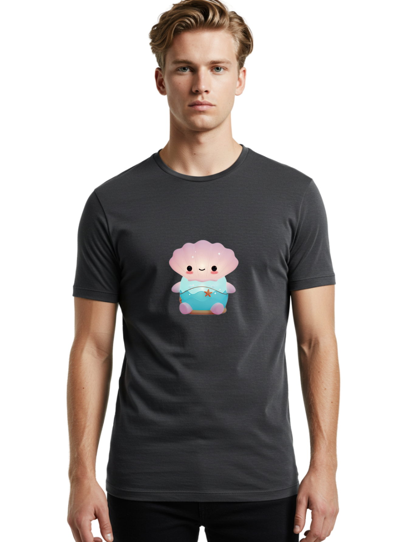 Clamshell-Character Men'S Graphic Tee, 100% Cotton, Comfortable Casual Summer Wear, Machine Washable, Soft Pink Jellyfish, Night Light, Soothing Ambiance, Underwater Decor, Ocean-Inspired Design, Peaceful Lighting, Cozy Bedroom, Bac859 23