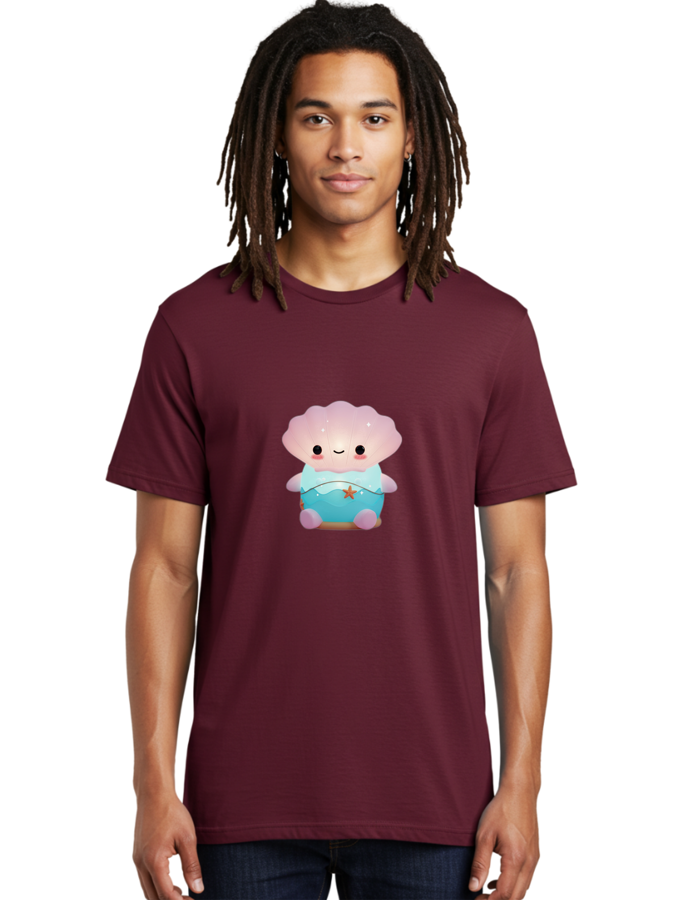 Clamshell-Character Men'S Graphic Tee, 100% Cotton, Comfortable Casual Summer Wear, Machine Washable, Soft Pink Jellyfish, Night Light, Soothing Ambiance, Underwater Decor, Ocean-Inspired Design, Peaceful Lighting, Cozy Bedroom, Bac859 22