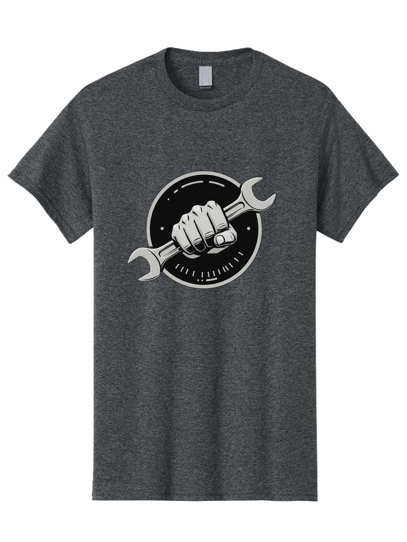 Clenched-Fist-Wrench Men'S Graphic Tee, 100% Cotton, Comfortable Casual Summer Wear, Machine Washable, Hand Holding Wrench, Fist With Spanner, Mechanic Symbol, Repair Logo, Diy Emblem, Tool Icon, Maintenance Graphics, Handyman Sign Bac862