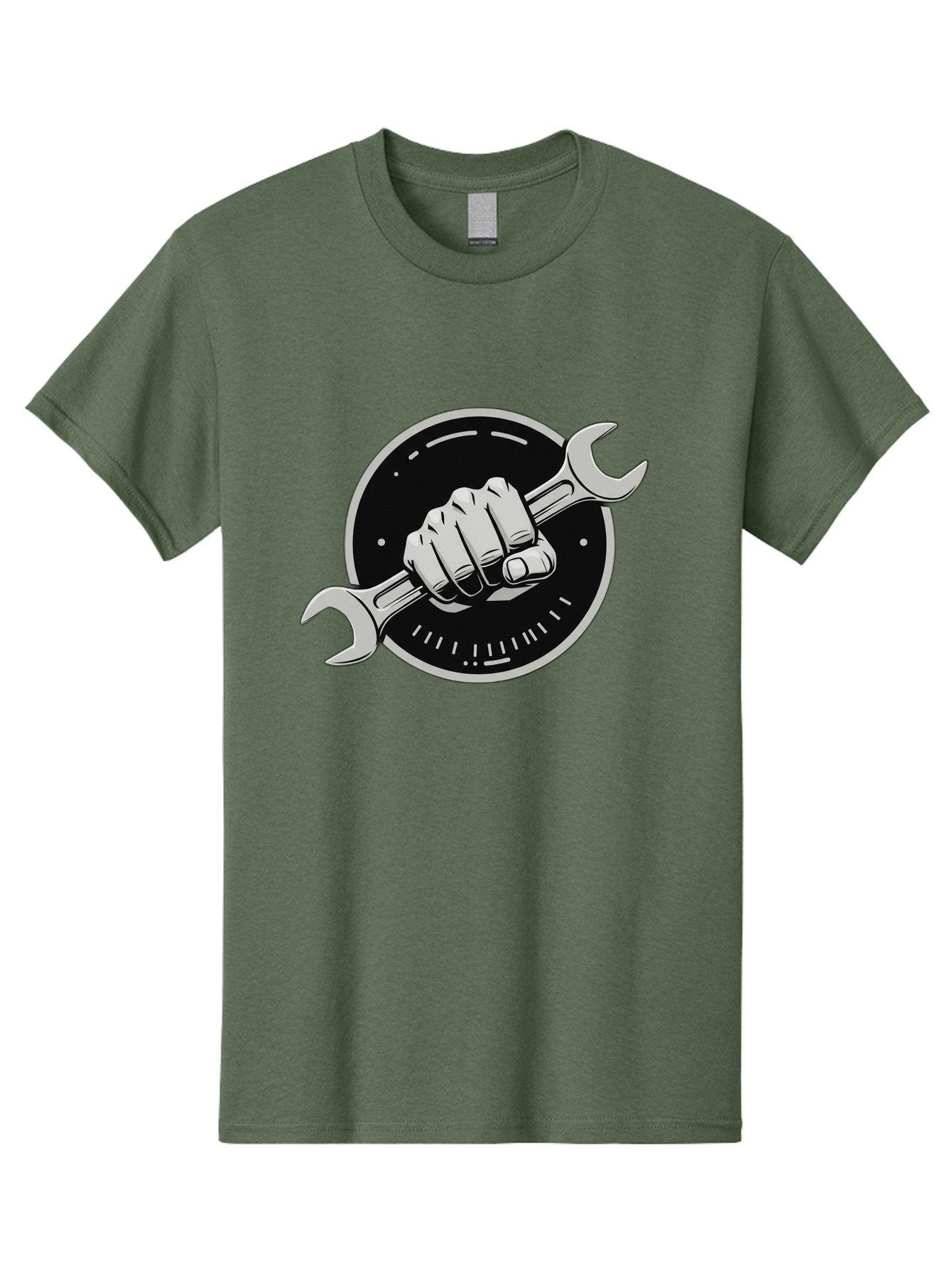 Clenched-Fist-Wrench Men'S Graphic Tee, 100% Cotton, Comfortable Casual Summer Wear, Machine Washable, Hand Holding Wrench, Fist With Spanner, Mechanic Symbol, Repair Logo, Diy Emblem, Tool Icon, Maintenance Graphics, Handyman Sign Bac862