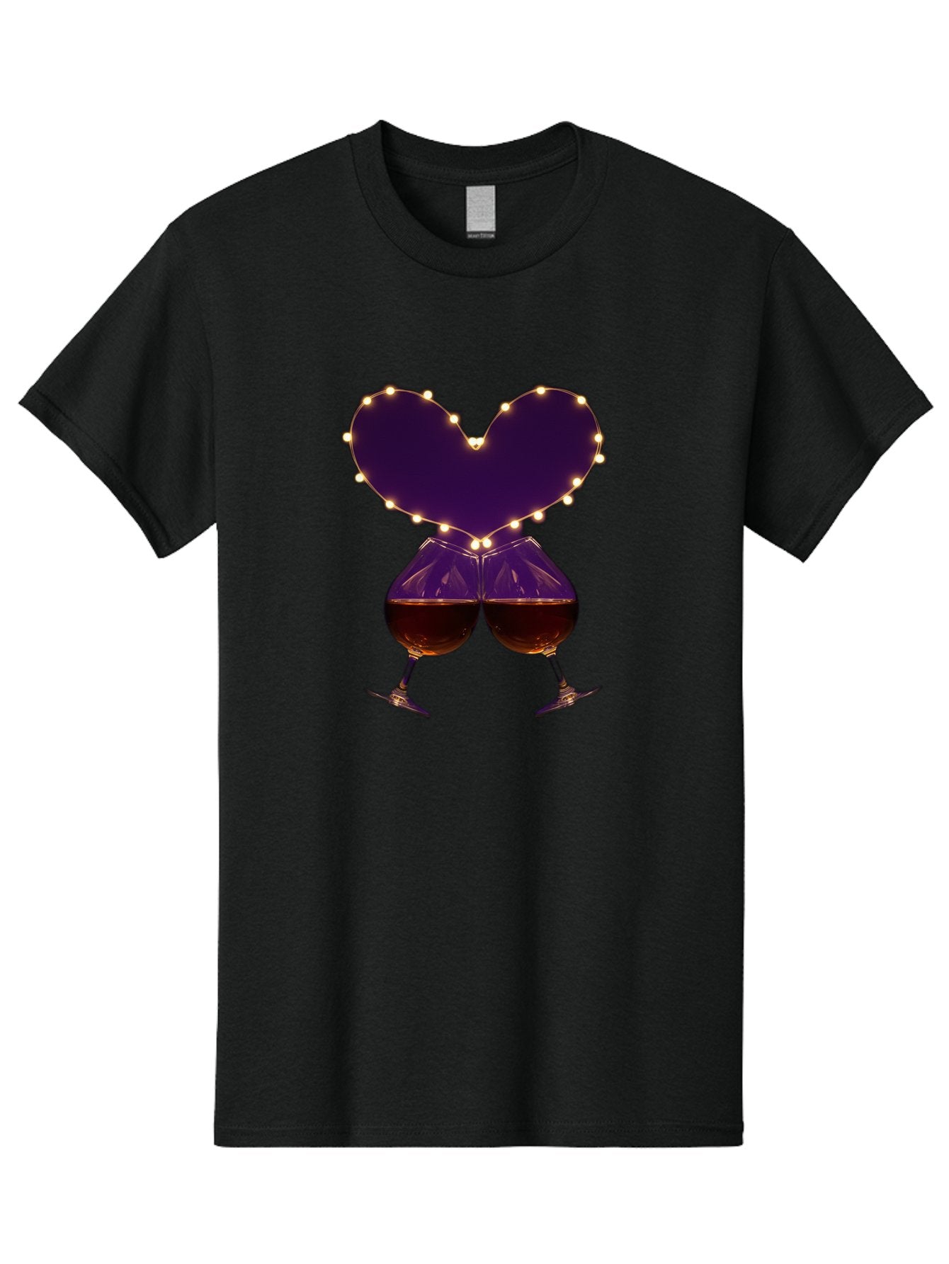 Clinking-Wine-Glasses-Heart Men'S Graphic Tee, 100% Cotton, Comfortable Casual Summer Wear, Machine Washable, Wine Glasses Cheers, Romantic Evening, Couple'S Night, Love Is In The Air, Sharing A Drink, Togetherness, Valentine'S Day Gift, Bac863