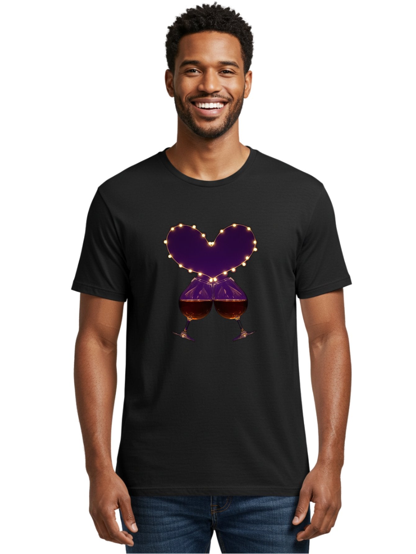 Clinking-Wine-Glasses-Heart Men'S Graphic Tee, 100% Cotton, Comfortable Casual Summer Wear, Machine Washable, Wine Glasses Cheers, Romantic Evening, Couple'S Night, Love Is In The Air, Sharing A Drink, Togetherness, Valentine'S Day Gift, Bac863 21