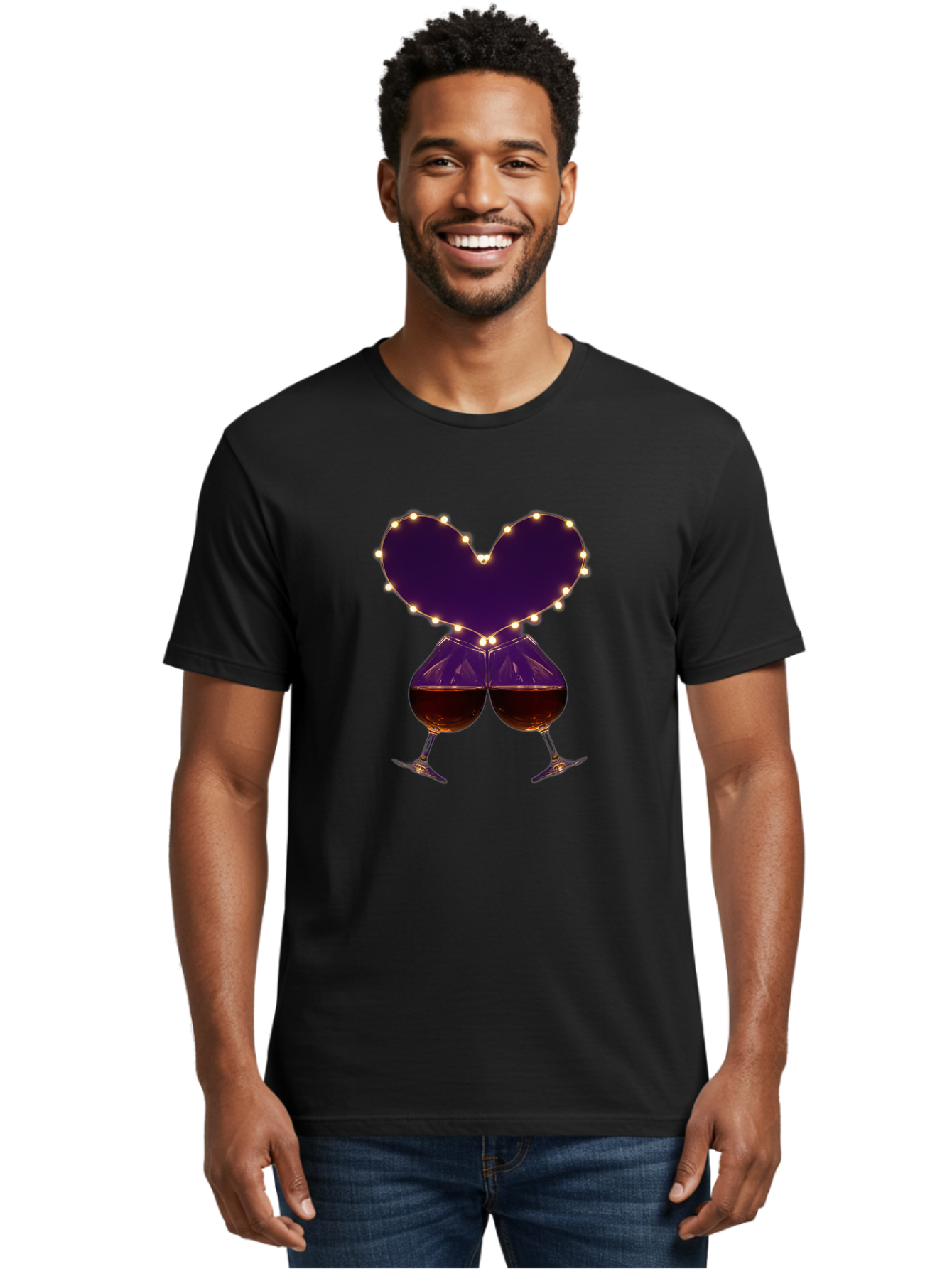 Clinking-Wine-Glasses-Heart Men'S Graphic Tee, 100% Cotton, Comfortable Casual Summer Wear, Machine Washable, Wine Glasses Cheers, Romantic Evening, Couple'S Night, Love Is In The Air, Sharing A Drink, Togetherness, Valentine'S Day Gift, Bac863 25