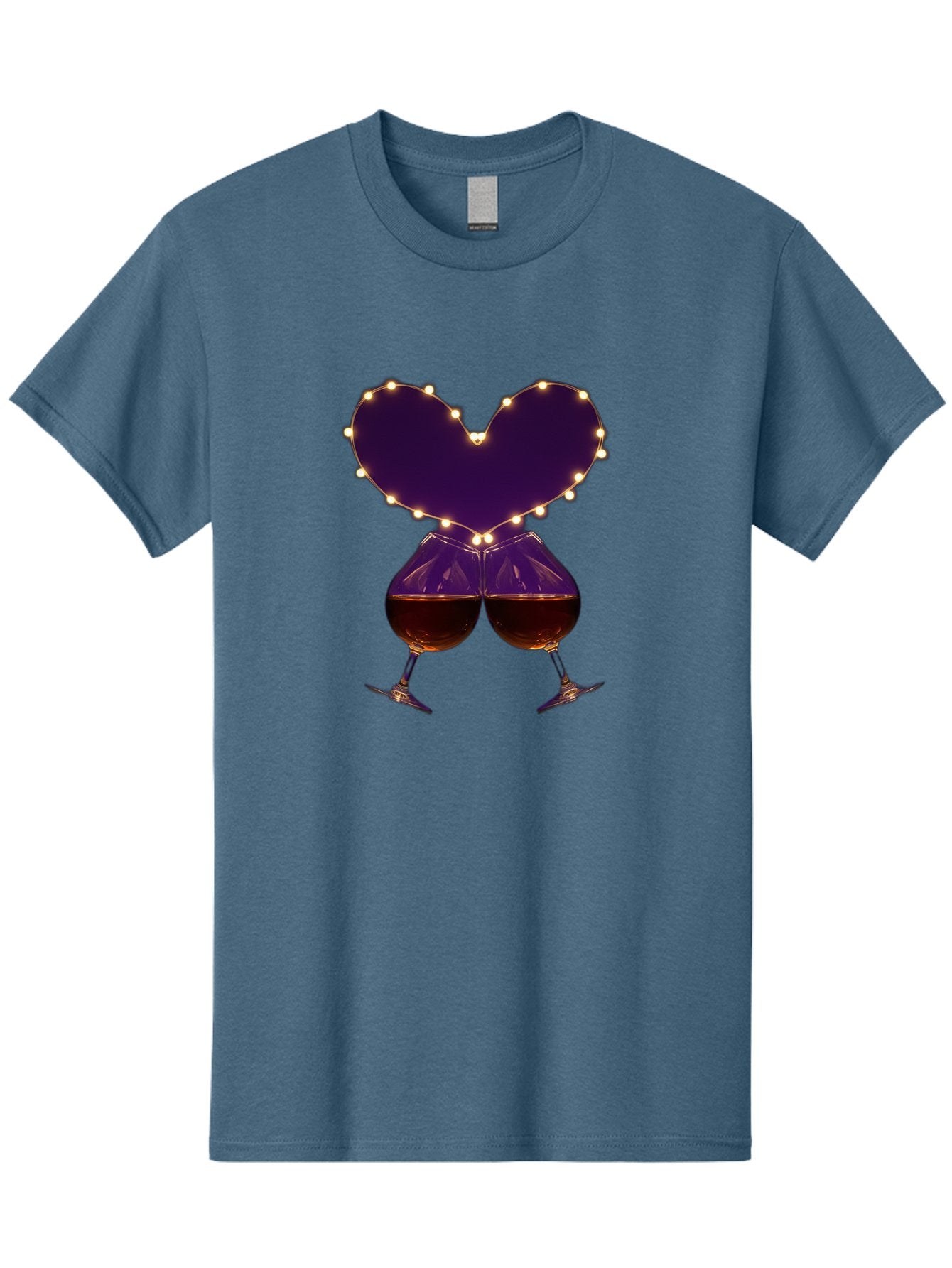 Clinking-Wine-Glasses-Heart Men'S Graphic Tee, 100% Cotton, Comfortable Casual Summer Wear, Machine Washable, Wine Glasses Cheers, Romantic Evening, Couple'S Night, Love Is In The Air, Sharing A Drink, Togetherness, Valentine'S Day Gift, Bac863 12