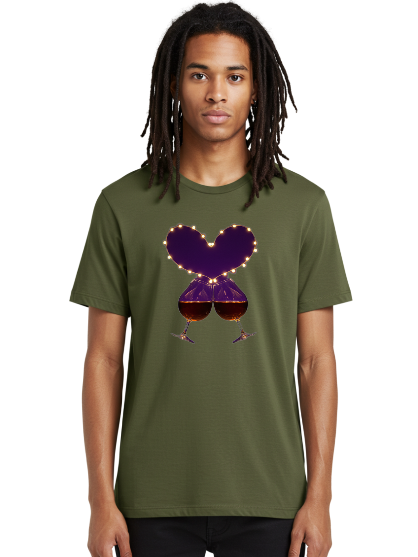 Clinking-Wine-Glasses-Heart Men'S Graphic Tee, 100% Cotton, Comfortable Casual Summer Wear, Machine Washable, Wine Glasses Cheers, Romantic Evening, Couple'S Night, Love Is In The Air, Sharing A Drink, Togetherness, Valentine'S Day Gift, Bac863 21