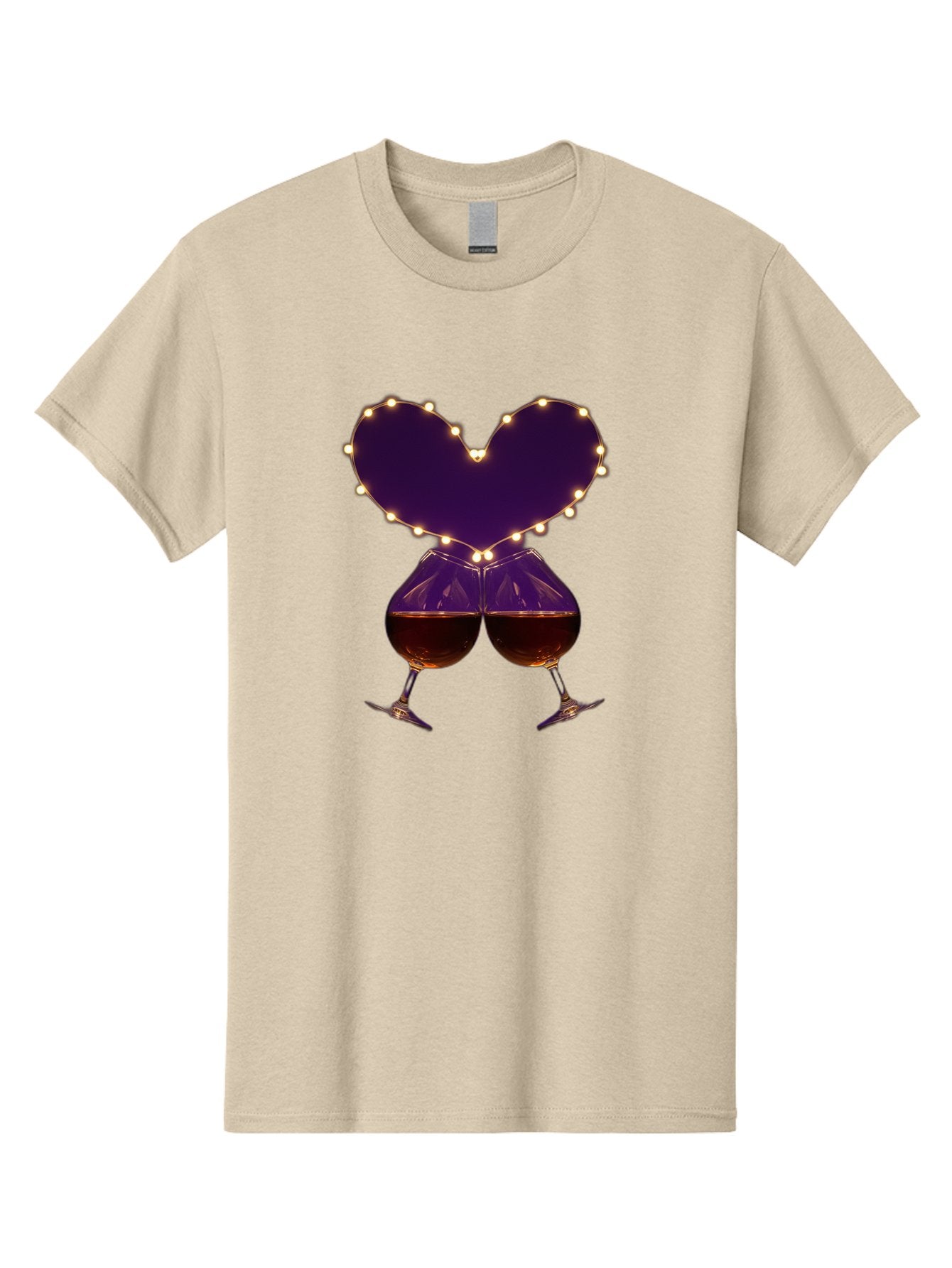 Clinking-Wine-Glasses-Heart Men'S Graphic Tee, 100% Cotton, Comfortable Casual Summer Wear, Machine Washable, Wine Glasses Cheers, Romantic Evening, Couple'S Night, Love Is In The Air, Sharing A Drink, Togetherness, Valentine'S Day Gift, Bac863
