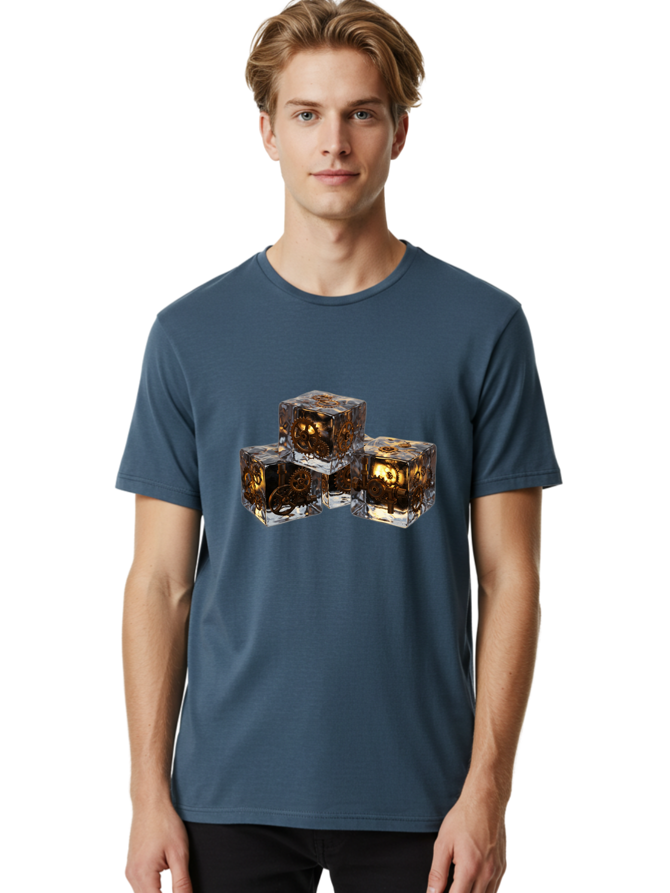 Clockwork-Dice Men'S Graphic Tee, 100% Cotton, Comfortable Casual Summer Wear, Machine Washable, Transparent Dice, Mechanical Gears, Clockwork Mechanisms, Intricate Details, Golden Accents, Modern Gaming Accessories, Tabletop Gaming, Rpg Dice Bac865 22