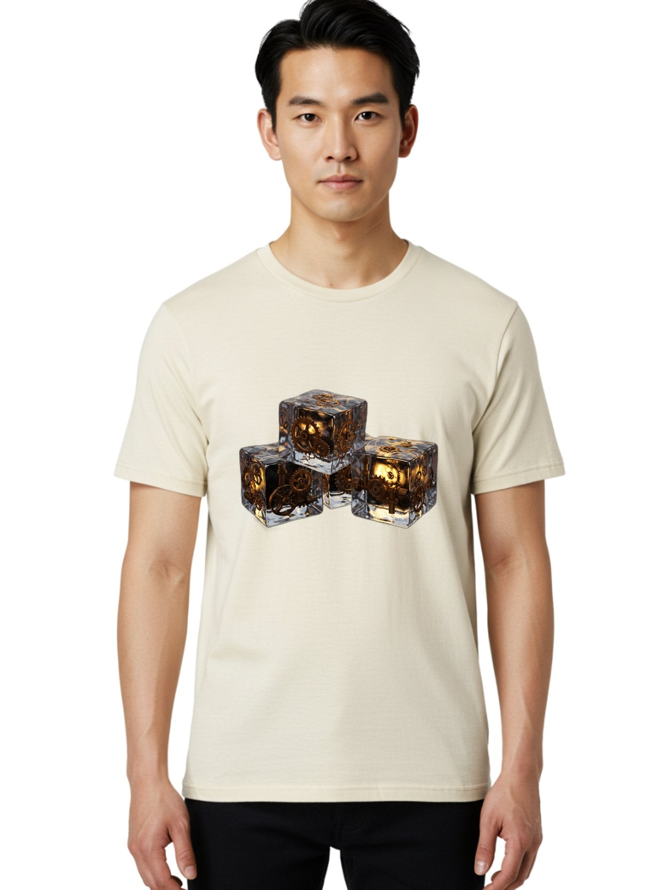 Clockwork-Dice Men'S Graphic Tee, 100% Cotton, Comfortable Casual Summer Wear, Machine Washable, Transparent Dice, Mechanical Gears, Clockwork Mechanisms, Intricate Details, Golden Accents, Modern Gaming Accessories, Tabletop Gaming, Rpg Dice Bac865 30
