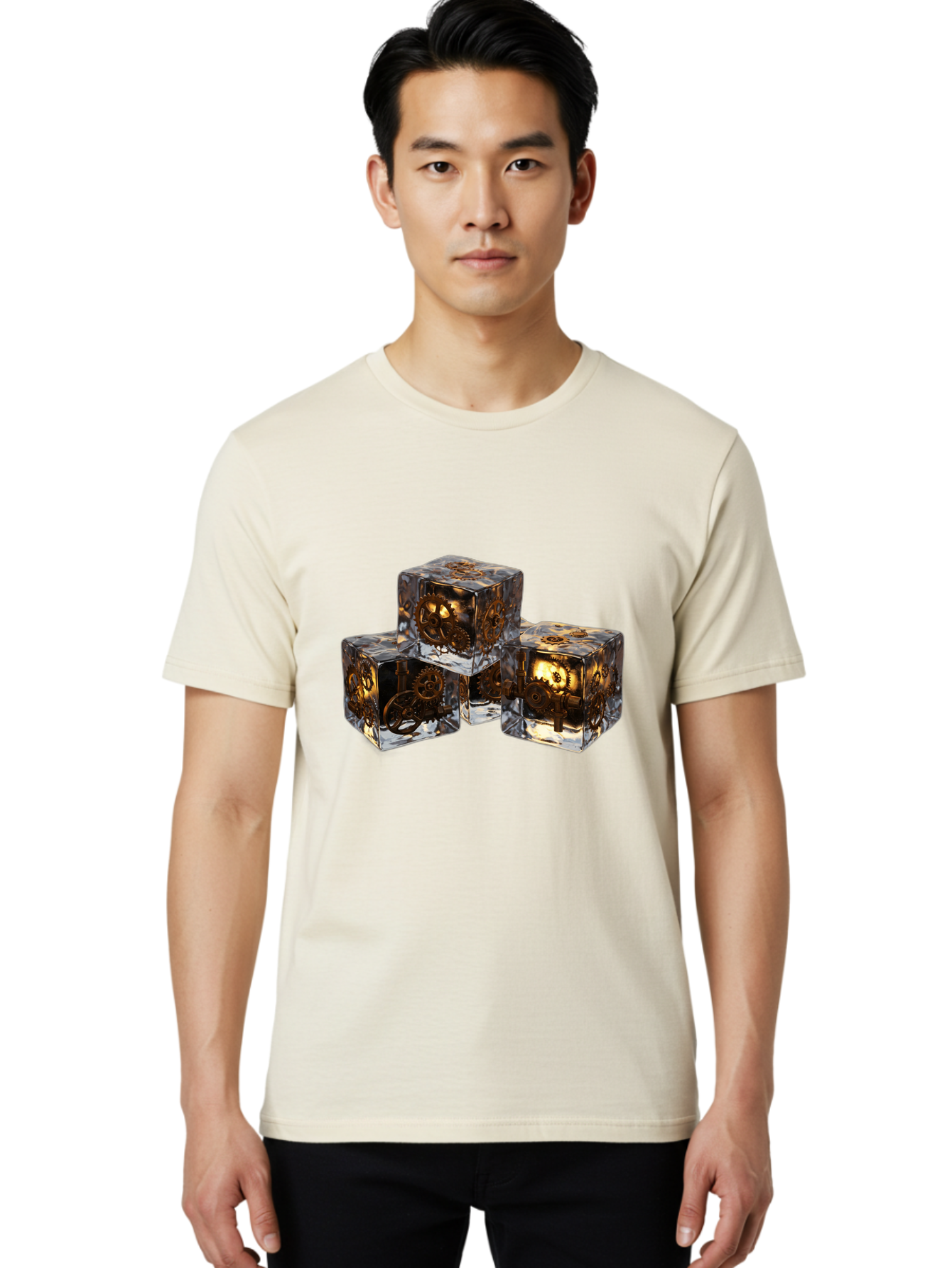 Clockwork-Dice Men'S Graphic Tee, 100% Cotton, Comfortable Casual Summer Wear, Machine Washable, Transparent Dice, Mechanical Gears, Clockwork Mechanisms, Intricate Details, Golden Accents, Modern Gaming Accessories, Tabletop Gaming, Rpg Dice Bac865 16