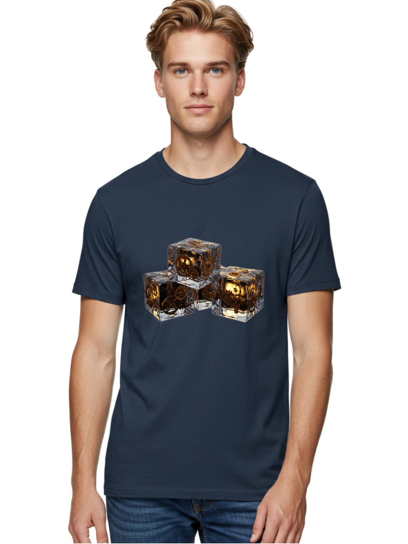 Clockwork-Dice Men'S Graphic Tee, 100% Cotton, Comfortable Casual Summer Wear, Machine Washable, Transparent Dice, Mechanical Gears, Clockwork Mechanisms, Intricate Details, Golden Accents, Modern Gaming Accessories, Tabletop Gaming, Rpg Dice Bac865 19