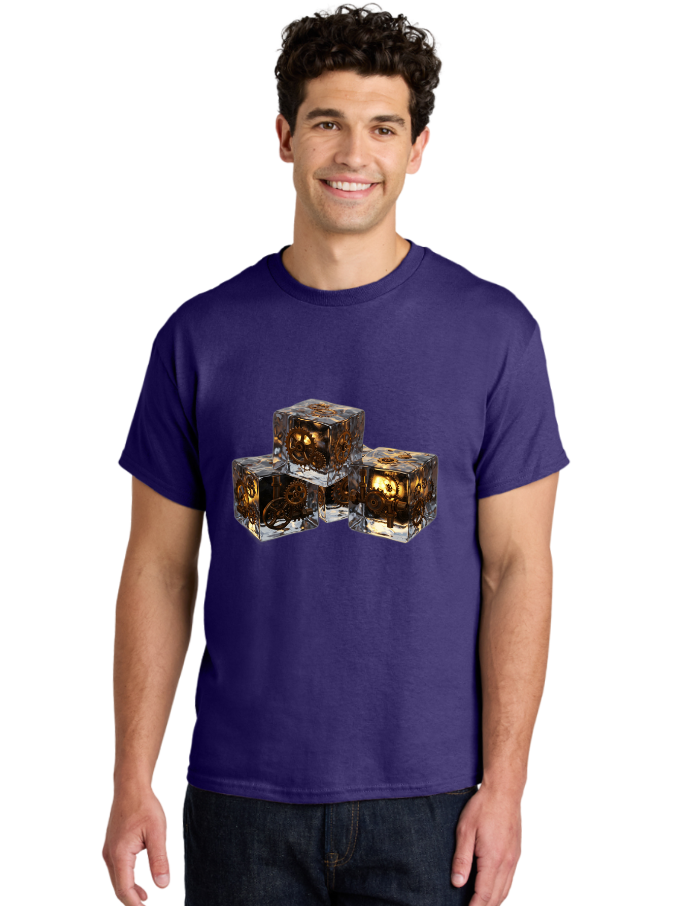 Clockwork-Dice Men'S Graphic Tee, 100% Cotton, Comfortable Casual Summer Wear, Machine Washable, Transparent Dice, Mechanical Gears, Clockwork Mechanisms, Intricate Details, Golden Accents, Modern Gaming Accessories, Tabletop Gaming, Rpg Dice Bac865 27