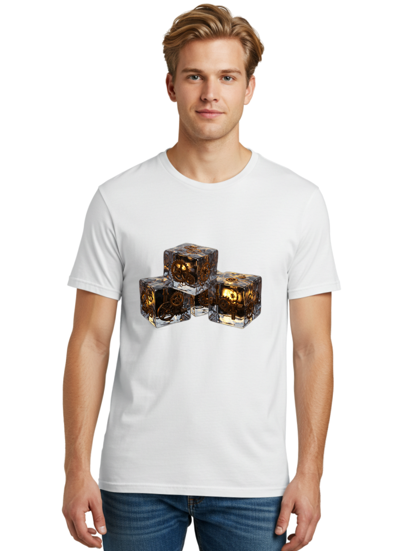 Clockwork-Dice Men'S Graphic Tee, 100% Cotton, Comfortable Casual Summer Wear, Machine Washable, Transparent Dice, Mechanical Gears, Clockwork Mechanisms, Intricate Details, Golden Accents, Modern Gaming Accessories, Tabletop Gaming, Rpg Dice Bac865 21