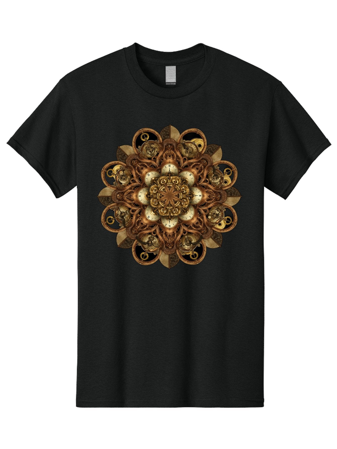 Clockwork-Mandala Men'S Graphic Tee, 100% Cotton, Comfortable Casual Summer Wear, Machine Washable, Steampunk Clock Mandala, Intricate Clockwork Design, Antique Clockwork Mechanism, Ornate Patterns, Vintage Gears, Complex Artwork, Surreal Art, Bac866 5