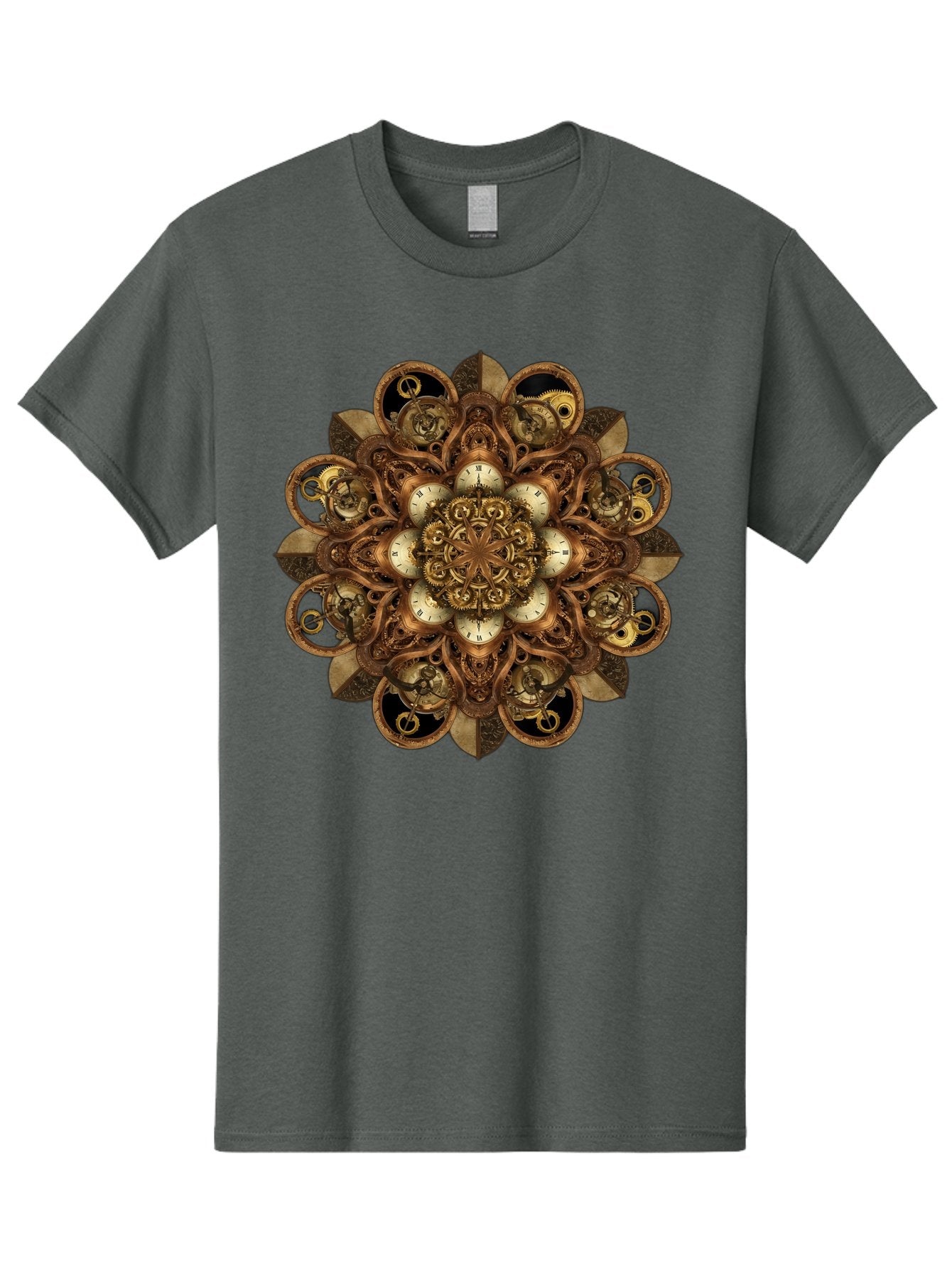 Clockwork-Mandala Men'S Graphic Tee, 100% Cotton, Comfortable Casual Summer Wear, Machine Washable, Steampunk Clock Mandala, Intricate Clockwork Design, Antique Clockwork Mechanism, Ornate Patterns, Vintage Gears, Complex Artwork, Surreal Art, Bac866 4