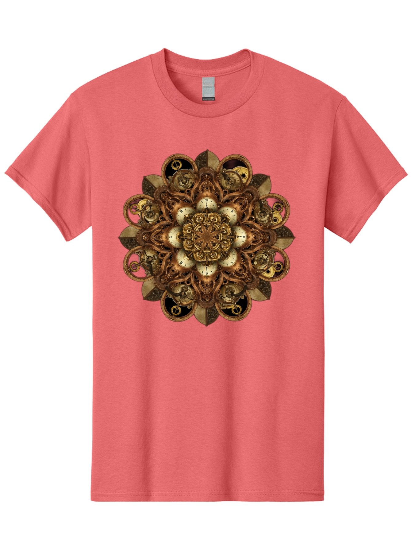 Clockwork-Mandala Men'S Graphic Tee, 100% Cotton, Comfortable Casual Summer Wear, Machine Washable, Steampunk Clock Mandala, Intricate Clockwork Design, Antique Clockwork Mechanism, Ornate Patterns, Vintage Gears, Complex Artwork, Surreal Art, Bac866