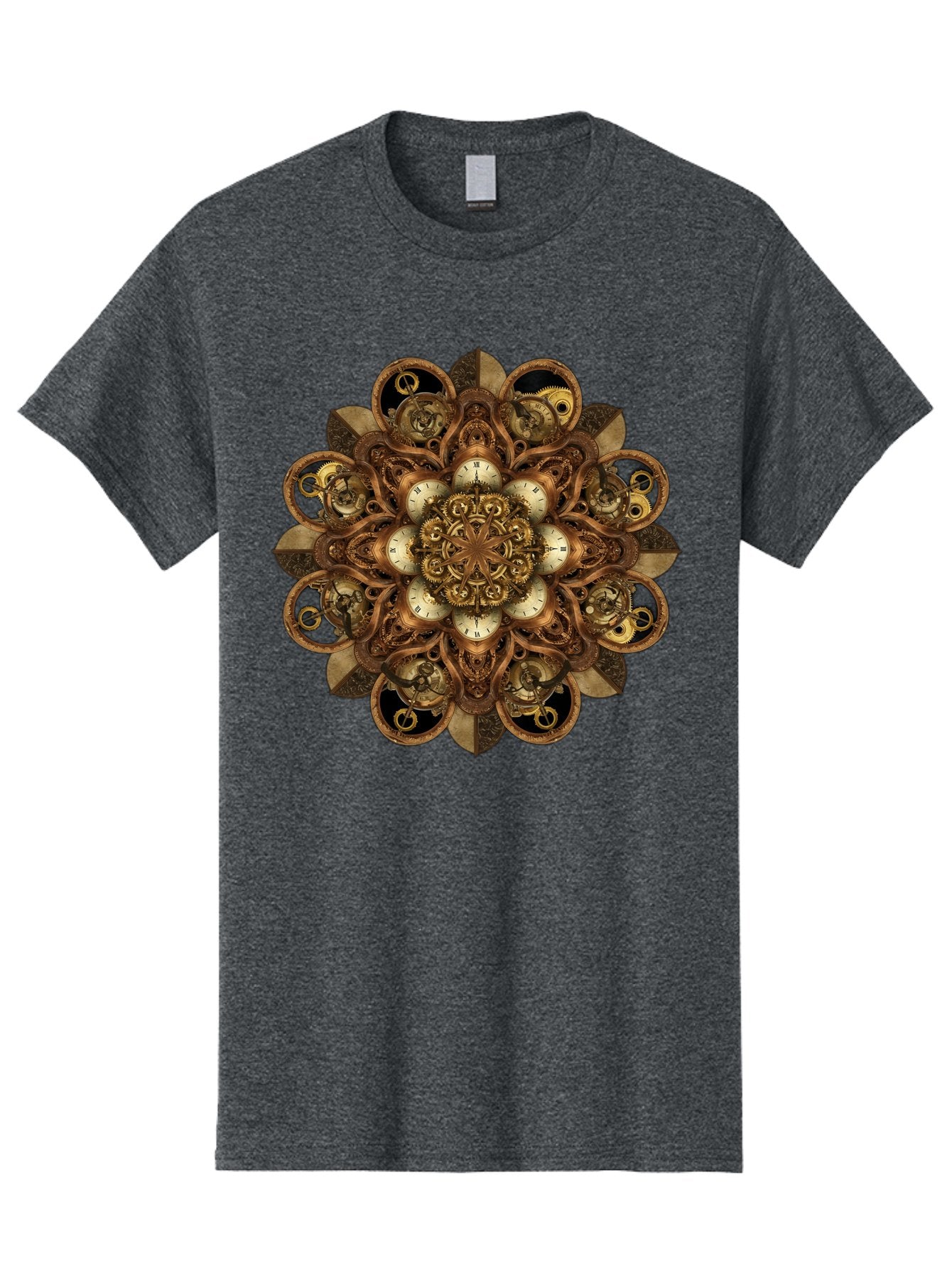 Clockwork-Mandala Men'S Graphic Tee, 100% Cotton, Comfortable Casual Summer Wear, Machine Washable, Steampunk Clock Mandala, Intricate Clockwork Design, Antique Clockwork Mechanism, Ornate Patterns, Vintage Gears, Complex Artwork, Surreal Art, Bac866 3