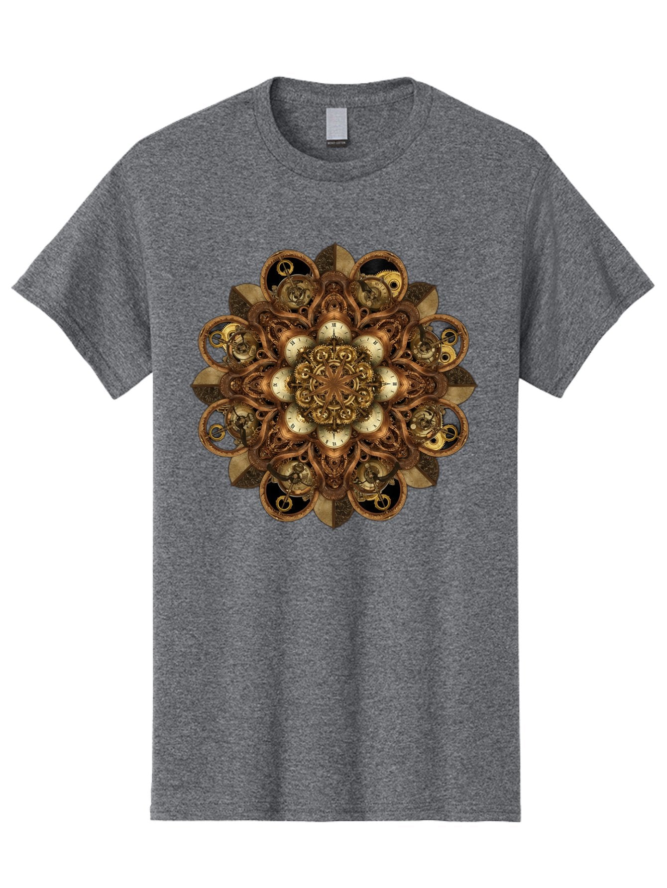 Clockwork-Mandala Men'S Graphic Tee, 100% Cotton, Comfortable Casual Summer Wear, Machine Washable, Steampunk Clock Mandala, Intricate Clockwork Design, Antique Clockwork Mechanism, Ornate Patterns, Vintage Gears, Complex Artwork, Surreal Art, Bac866 10