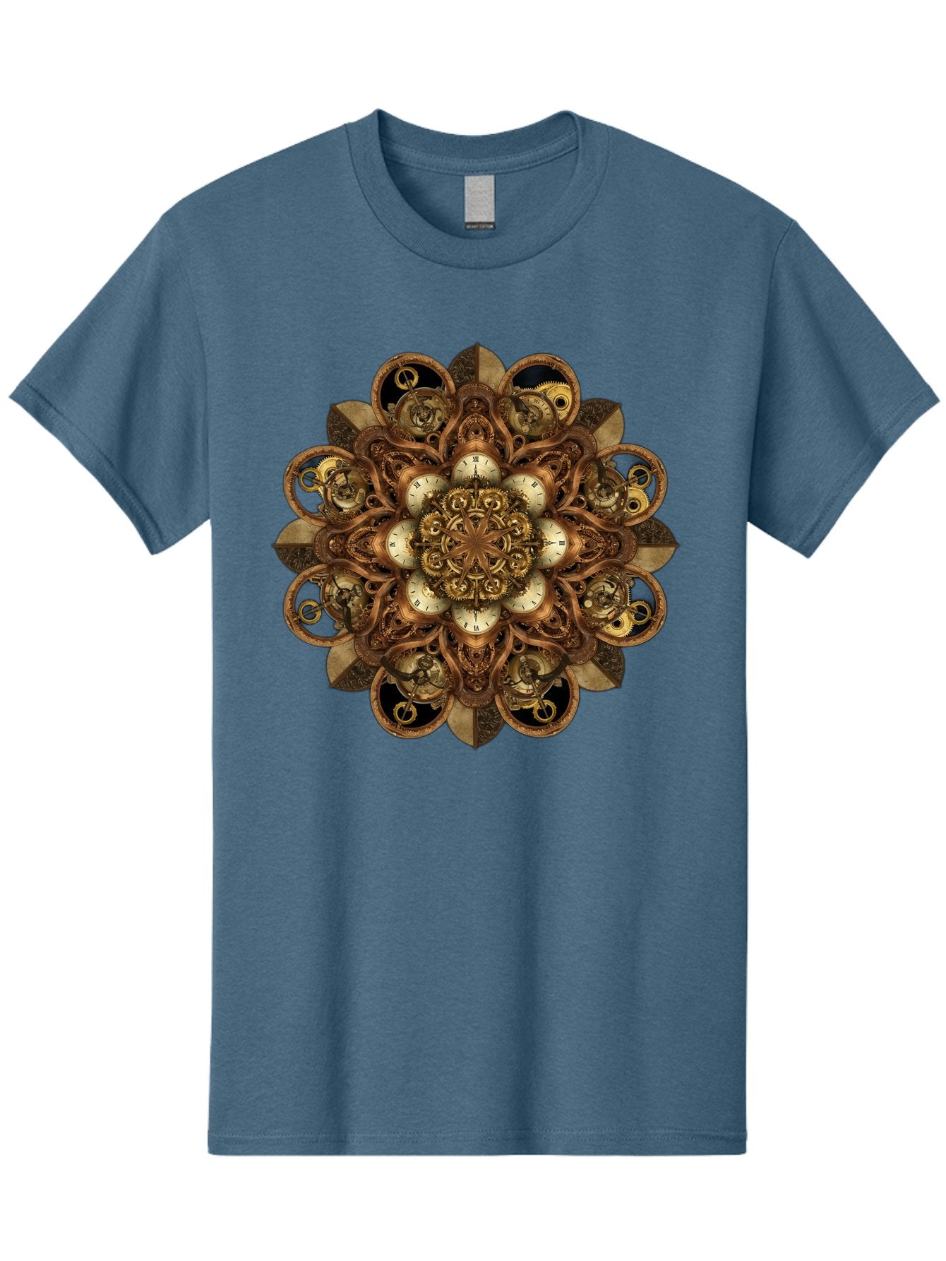 Clockwork-Mandala Men'S Graphic Tee, 100% Cotton, Comfortable Casual Summer Wear, Machine Washable, Steampunk Clock Mandala, Intricate Clockwork Design, Antique Clockwork Mechanism, Ornate Patterns, Vintage Gears, Complex Artwork, Surreal Art, Bac866 13