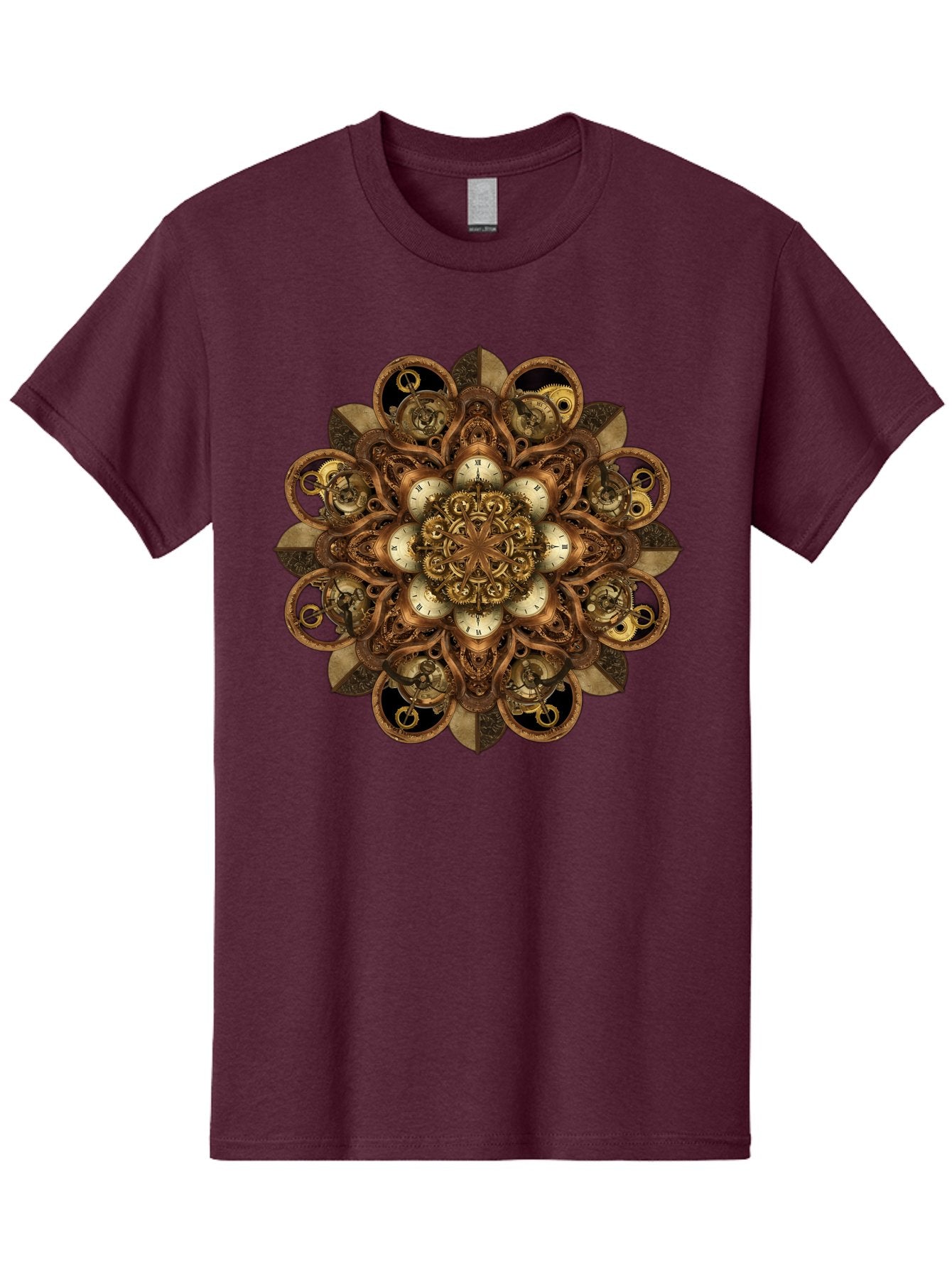 Clockwork-Mandala Men'S Graphic Tee, 100% Cotton, Comfortable Casual Summer Wear, Machine Washable, Steampunk Clock Mandala, Intricate Clockwork Design, Antique Clockwork Mechanism, Ornate Patterns, Vintage Gears, Complex Artwork, Surreal Art, Bac866 6