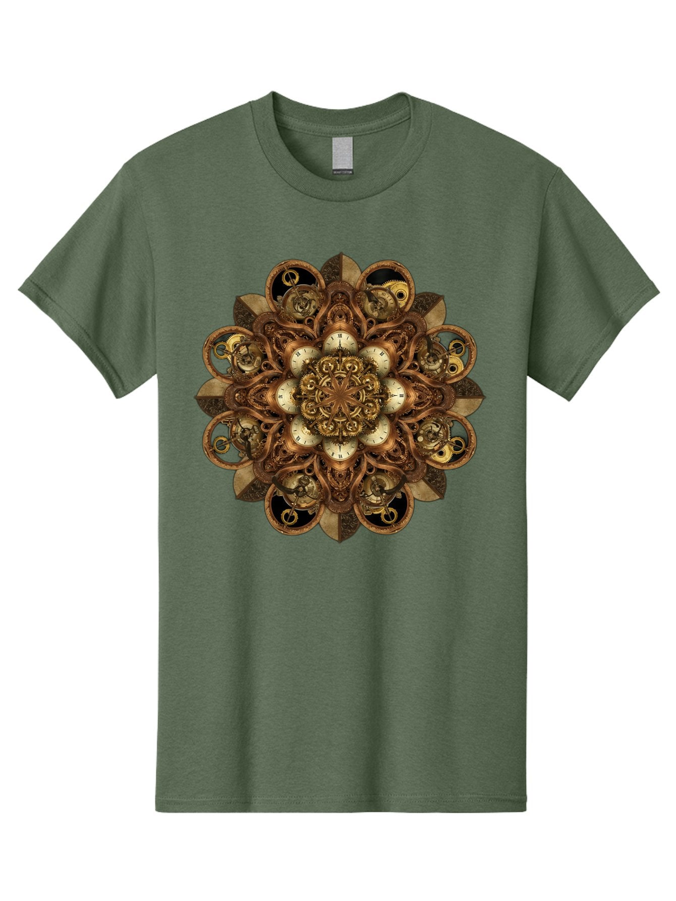 Clockwork-Mandala Men'S Graphic Tee, 100% Cotton, Comfortable Casual Summer Wear, Machine Washable, Steampunk Clock Mandala, Intricate Clockwork Design, Antique Clockwork Mechanism, Ornate Patterns, Vintage Gears, Complex Artwork, Surreal Art, Bac866 8
