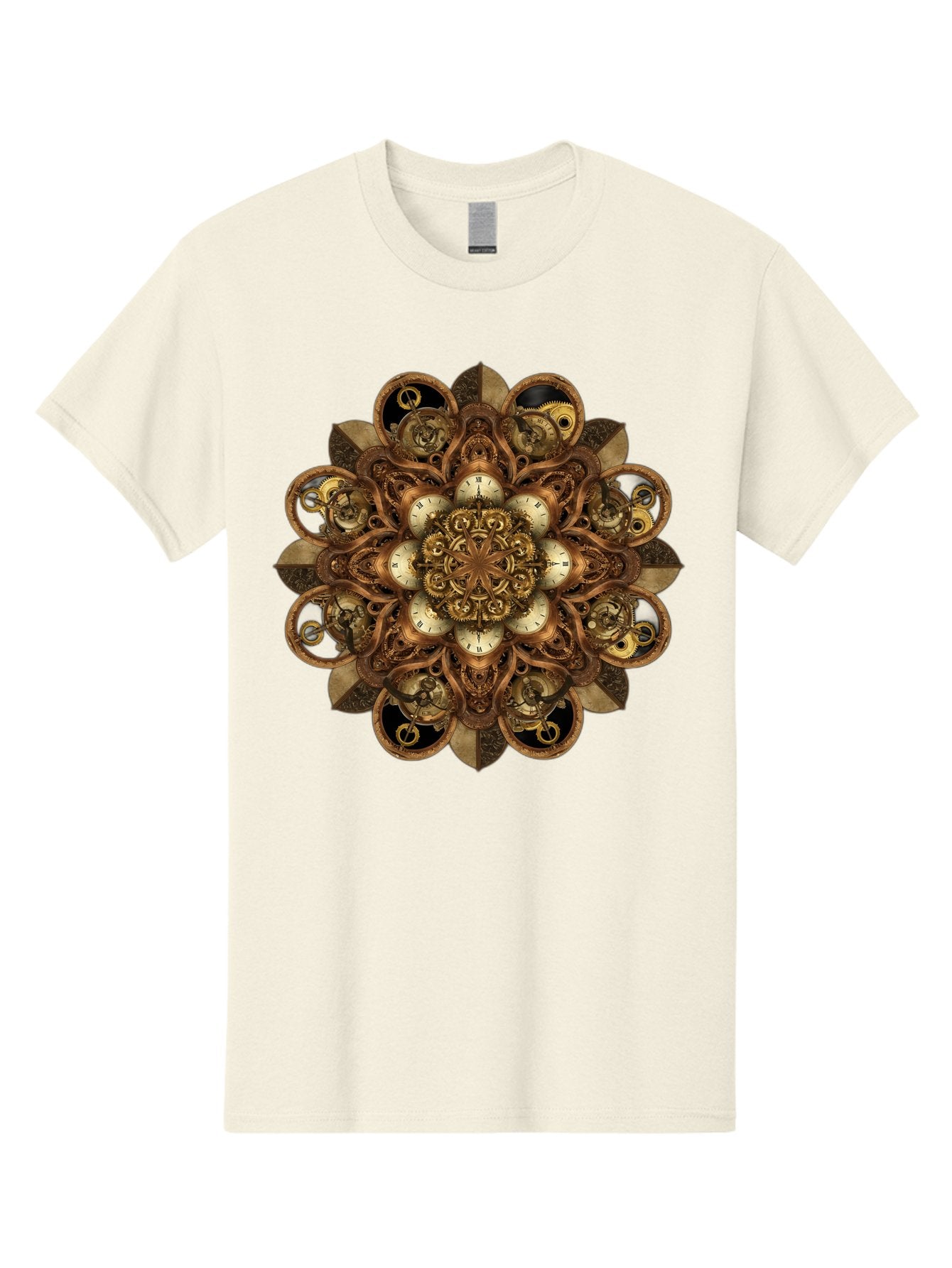 Clockwork-Mandala Men'S Graphic Tee, 100% Cotton, Comfortable Casual Summer Wear, Machine Washable, Steampunk Clock Mandala, Intricate Clockwork Design, Antique Clockwork Mechanism, Ornate Patterns, Vintage Gears, Complex Artwork, Surreal Art, Bac866 15