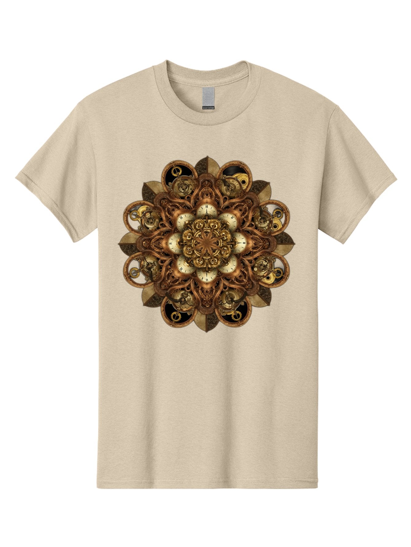 Clockwork-Mandala Men'S Graphic Tee, 100% Cotton, Comfortable Casual Summer Wear, Machine Washable, Steampunk Clock Mandala, Intricate Clockwork Design, Antique Clockwork Mechanism, Ornate Patterns, Vintage Gears, Complex Artwork, Surreal Art, Bac866 9