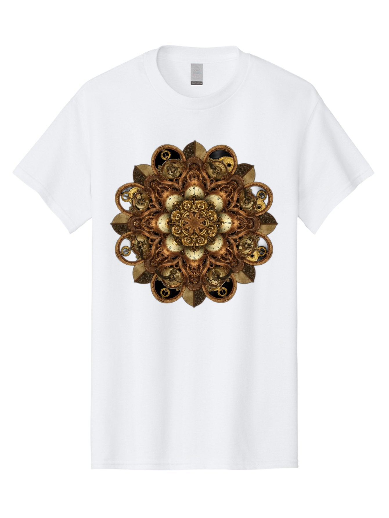 Clockwork-Mandala Men'S Graphic Tee, 100% Cotton, Comfortable Casual Summer Wear, Machine Washable, Steampunk Clock Mandala, Intricate Clockwork Design, Antique Clockwork Mechanism, Ornate Patterns, Vintage Gears, Complex Artwork, Surreal Art, Bac866 7