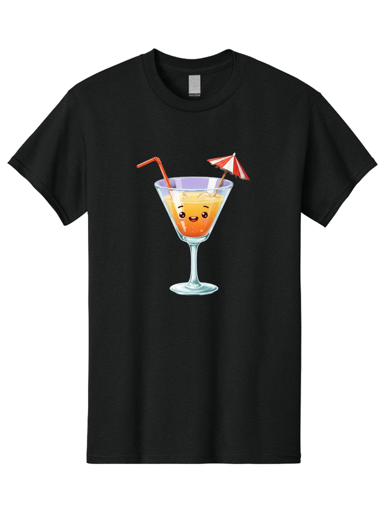 Cocktail-Glass-1 Men'S Graphic Tee, 100% Cotton, Comfortable Casual Summer Wear, Machine Washable, Orange Cocktail, Cartoon Character, Kawaii Drink, Cheerful Face, Refreshing Beverage, Vibrant Colors, Playful Straw, Umbrella Decoration, Bac867 7