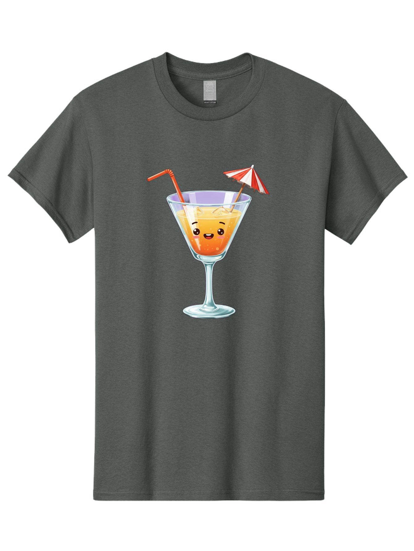 Cocktail-Glass-1 Men'S Graphic Tee, 100% Cotton, Comfortable Casual Summer Wear, Machine Washable, Orange Cocktail, Cartoon Character, Kawaii Drink, Cheerful Face, Refreshing Beverage, Vibrant Colors, Playful Straw, Umbrella Decoration, Bac867 5