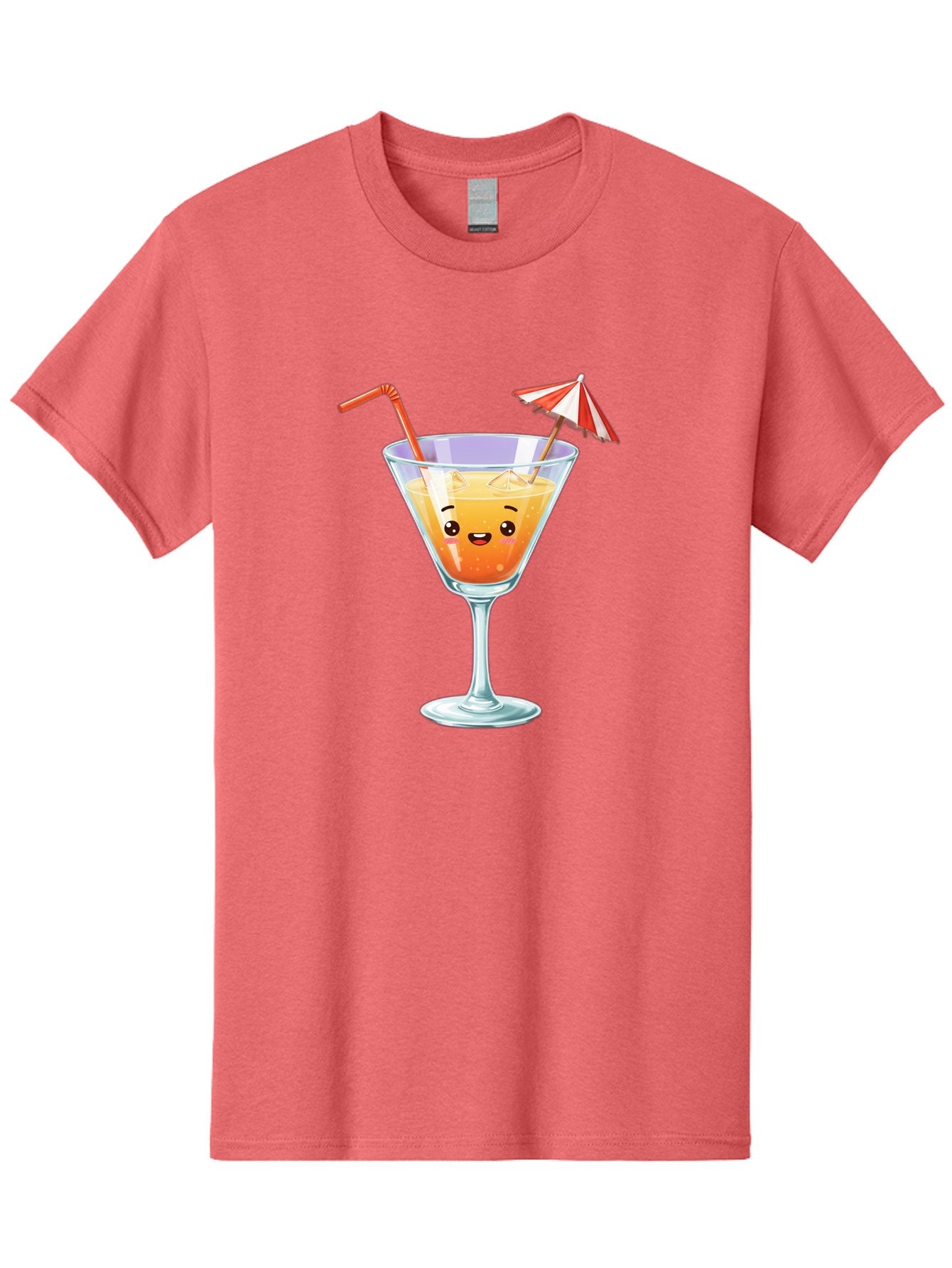 Cocktail-Glass-1 Men'S Graphic Tee, 100% Cotton, Comfortable Casual Summer Wear, Machine Washable, Orange Cocktail, Cartoon Character, Kawaii Drink, Cheerful Face, Refreshing Beverage, Vibrant Colors, Playful Straw, Umbrella Decoration, Bac867 8