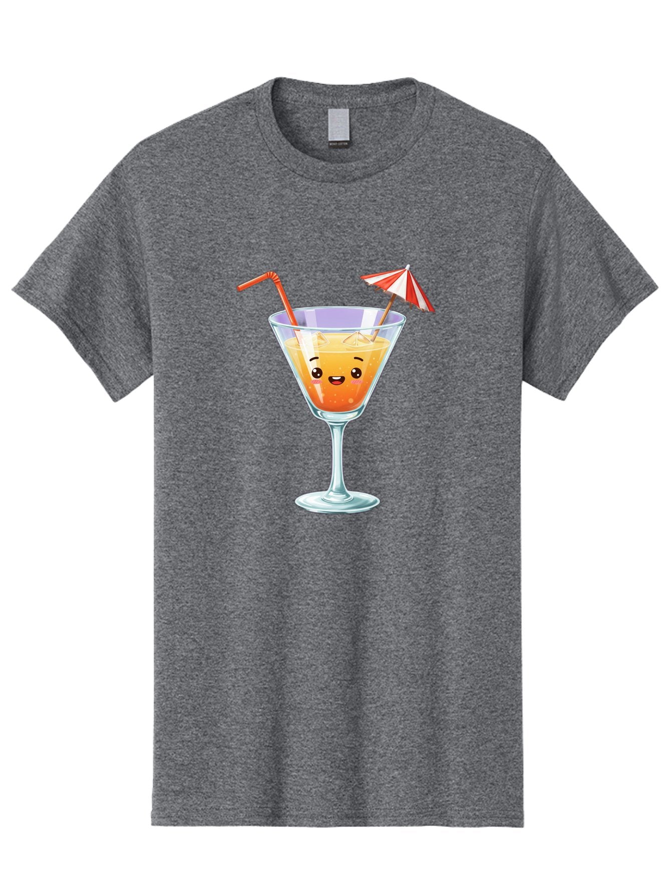 Cocktail-Glass-1 Men'S Graphic Tee, 100% Cotton, Comfortable Casual Summer Wear, Machine Washable, Orange Cocktail, Cartoon Character, Kawaii Drink, Cheerful Face, Refreshing Beverage, Vibrant Colors, Playful Straw, Umbrella Decoration, Bac867