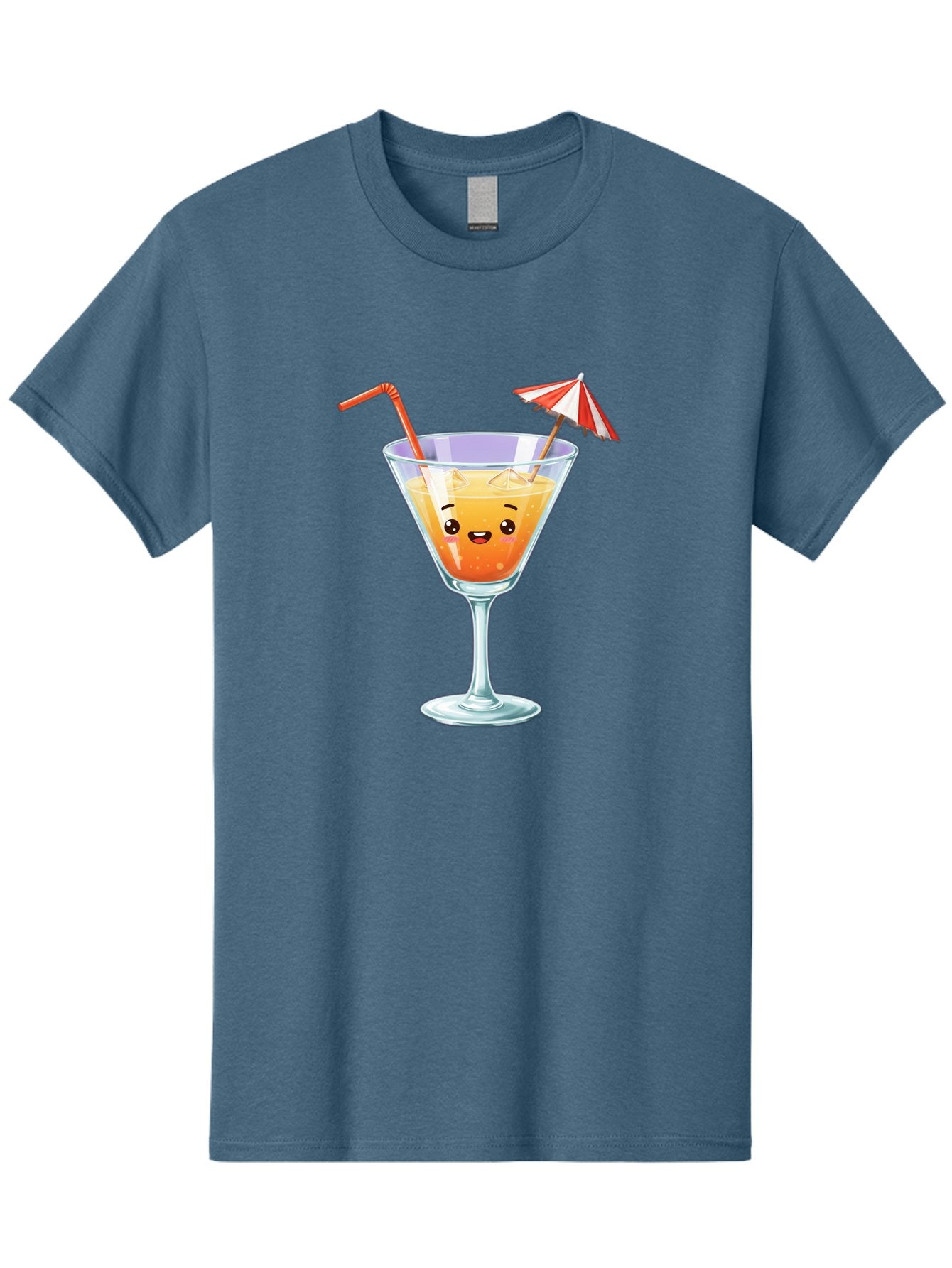 Cocktail-Glass-1 Men'S Graphic Tee, 100% Cotton, Comfortable Casual Summer Wear, Machine Washable, Orange Cocktail, Cartoon Character, Kawaii Drink, Cheerful Face, Refreshing Beverage, Vibrant Colors, Playful Straw, Umbrella Decoration, Bac867 3