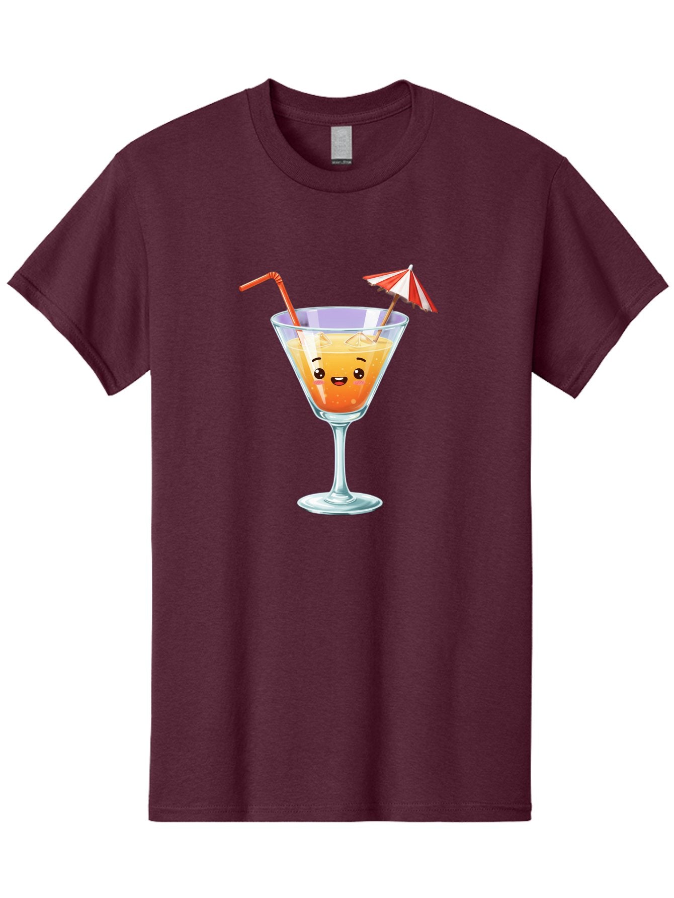Cocktail-Glass-1 Men'S Graphic Tee, 100% Cotton, Comfortable Casual Summer Wear, Machine Washable, Orange Cocktail, Cartoon Character, Kawaii Drink, Cheerful Face, Refreshing Beverage, Vibrant Colors, Playful Straw, Umbrella Decoration, Bac867 15