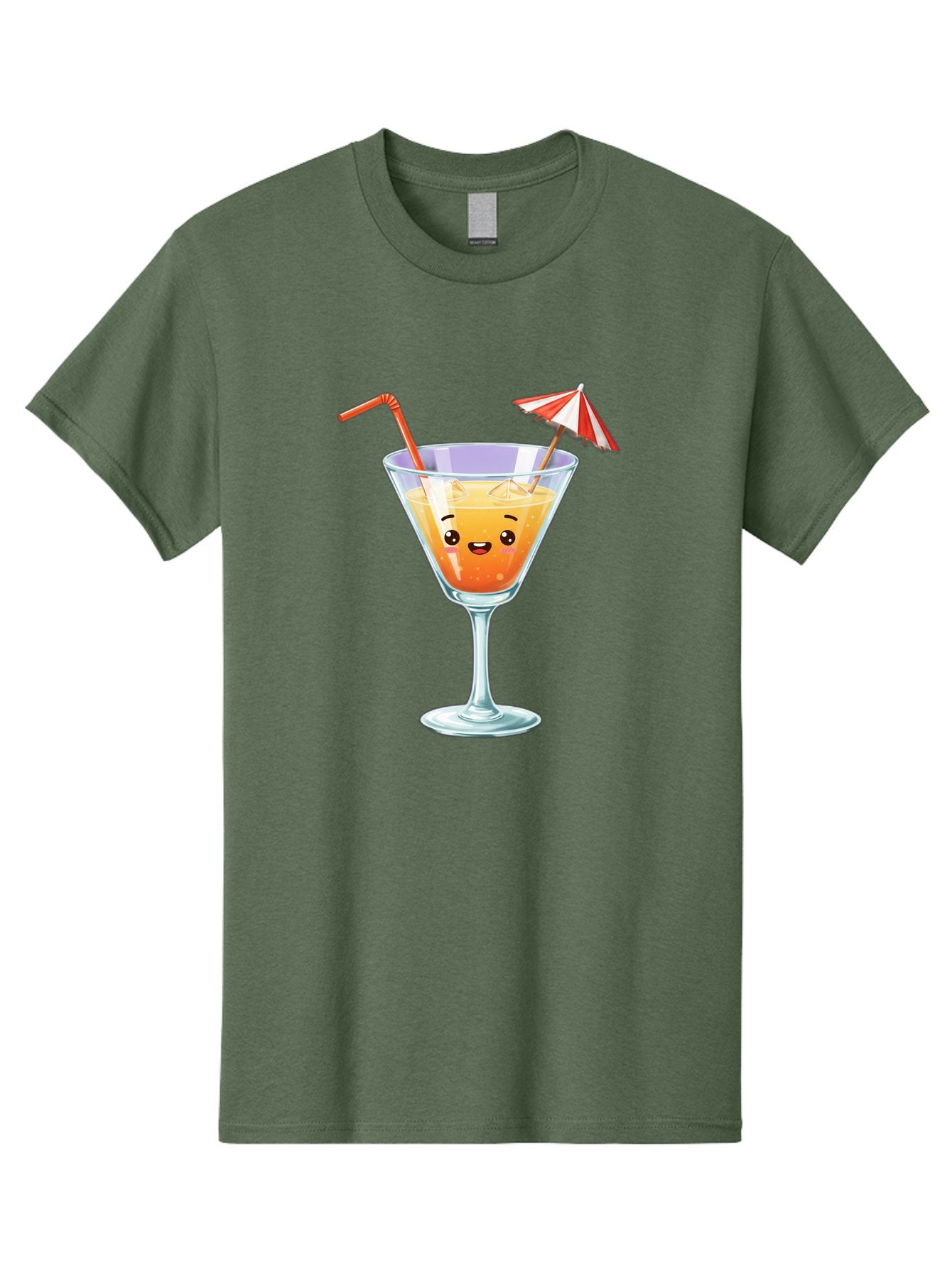Cocktail-Glass-1 Men'S Graphic Tee, 100% Cotton, Comfortable Casual Summer Wear, Machine Washable, Orange Cocktail, Cartoon Character, Kawaii Drink, Cheerful Face, Refreshing Beverage, Vibrant Colors, Playful Straw, Umbrella Decoration, Bac867 11