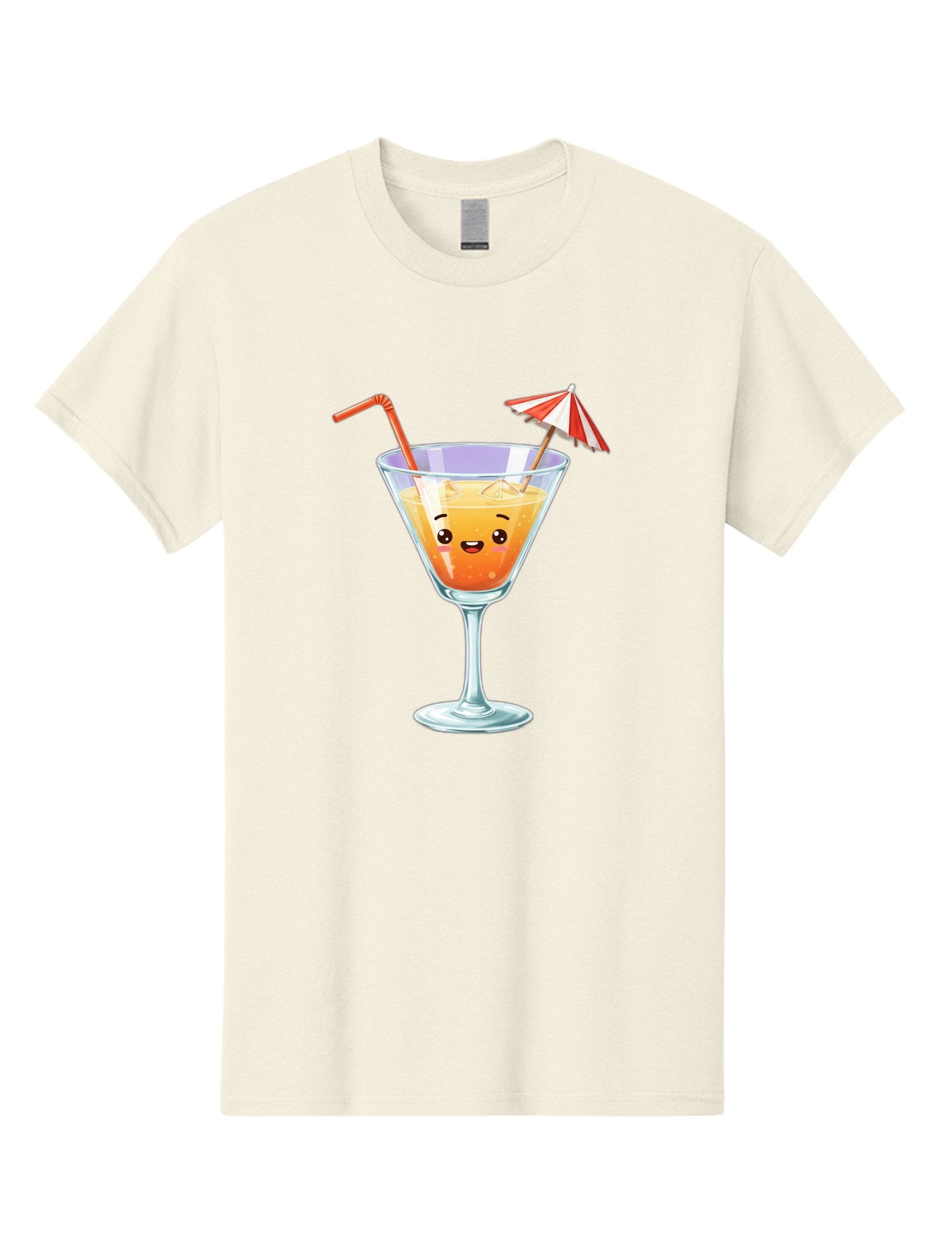 Cocktail-Glass-1 Men'S Graphic Tee, 100% Cotton, Comfortable Casual Summer Wear, Machine Washable, Orange Cocktail, Cartoon Character, Kawaii Drink, Cheerful Face, Refreshing Beverage, Vibrant Colors, Playful Straw, Umbrella Decoration, Bac867 6