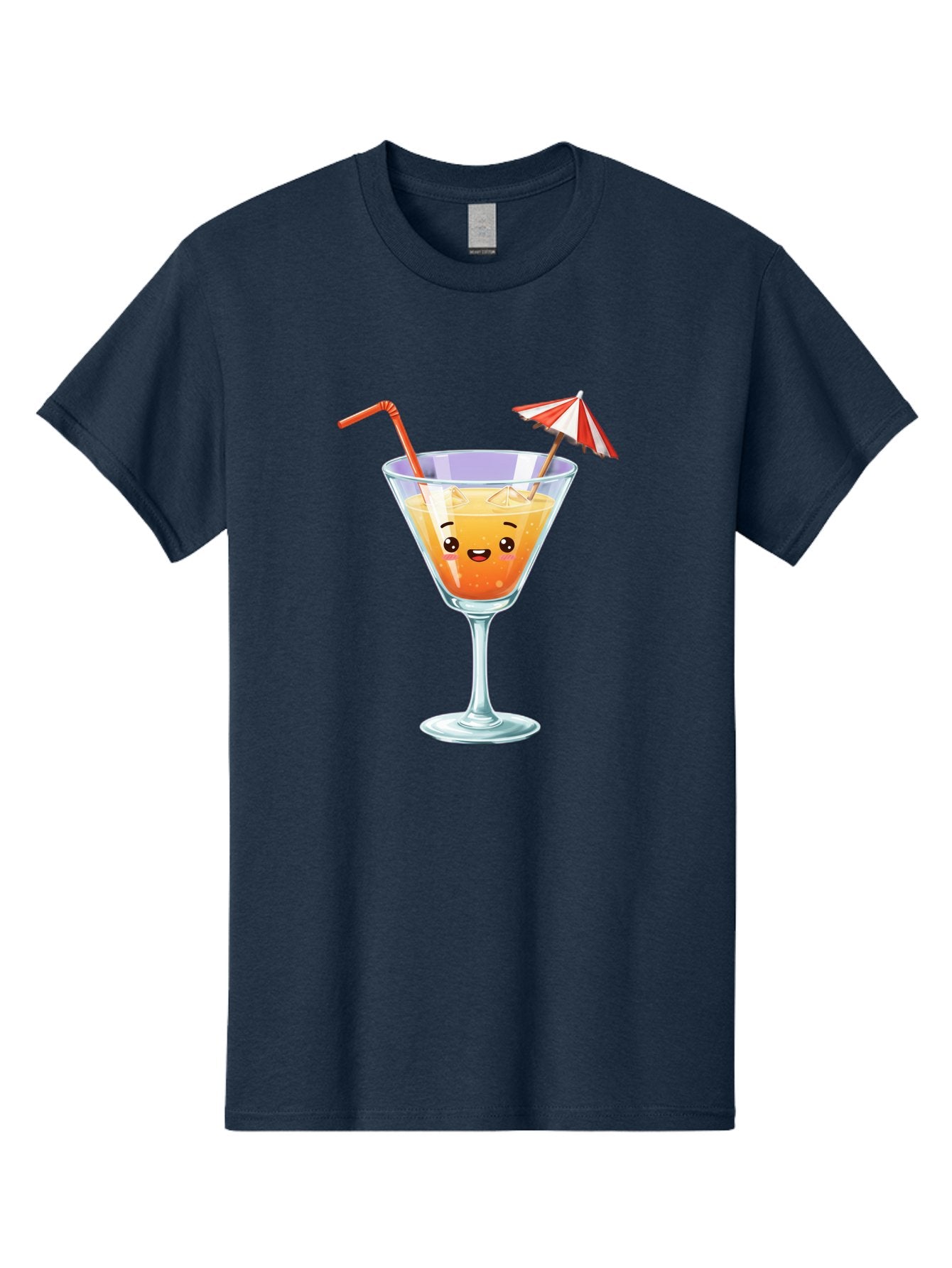 Cocktail-Glass-1 Men'S Graphic Tee, 100% Cotton, Comfortable Casual Summer Wear, Machine Washable, Orange Cocktail, Cartoon Character, Kawaii Drink, Cheerful Face, Refreshing Beverage, Vibrant Colors, Playful Straw, Umbrella Decoration, Bac867 12