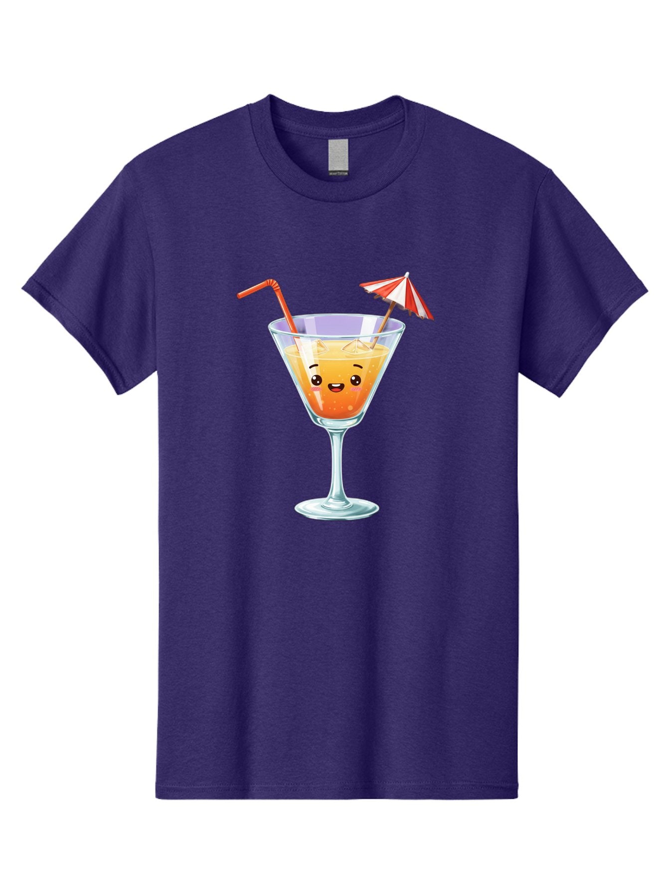 Cocktail-Glass-1 Men'S Graphic Tee, 100% Cotton, Comfortable Casual Summer Wear, Machine Washable, Orange Cocktail, Cartoon Character, Kawaii Drink, Cheerful Face, Refreshing Beverage, Vibrant Colors, Playful Straw, Umbrella Decoration, Bac867 10