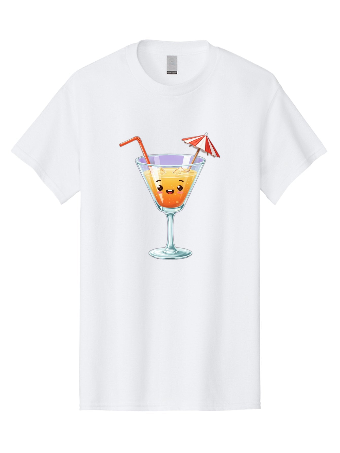 Cocktail-Glass-1 Men'S Graphic Tee, 100% Cotton, Comfortable Casual Summer Wear, Machine Washable, Orange Cocktail, Cartoon Character, Kawaii Drink, Cheerful Face, Refreshing Beverage, Vibrant Colors, Playful Straw, Umbrella Decoration, Bac867 9