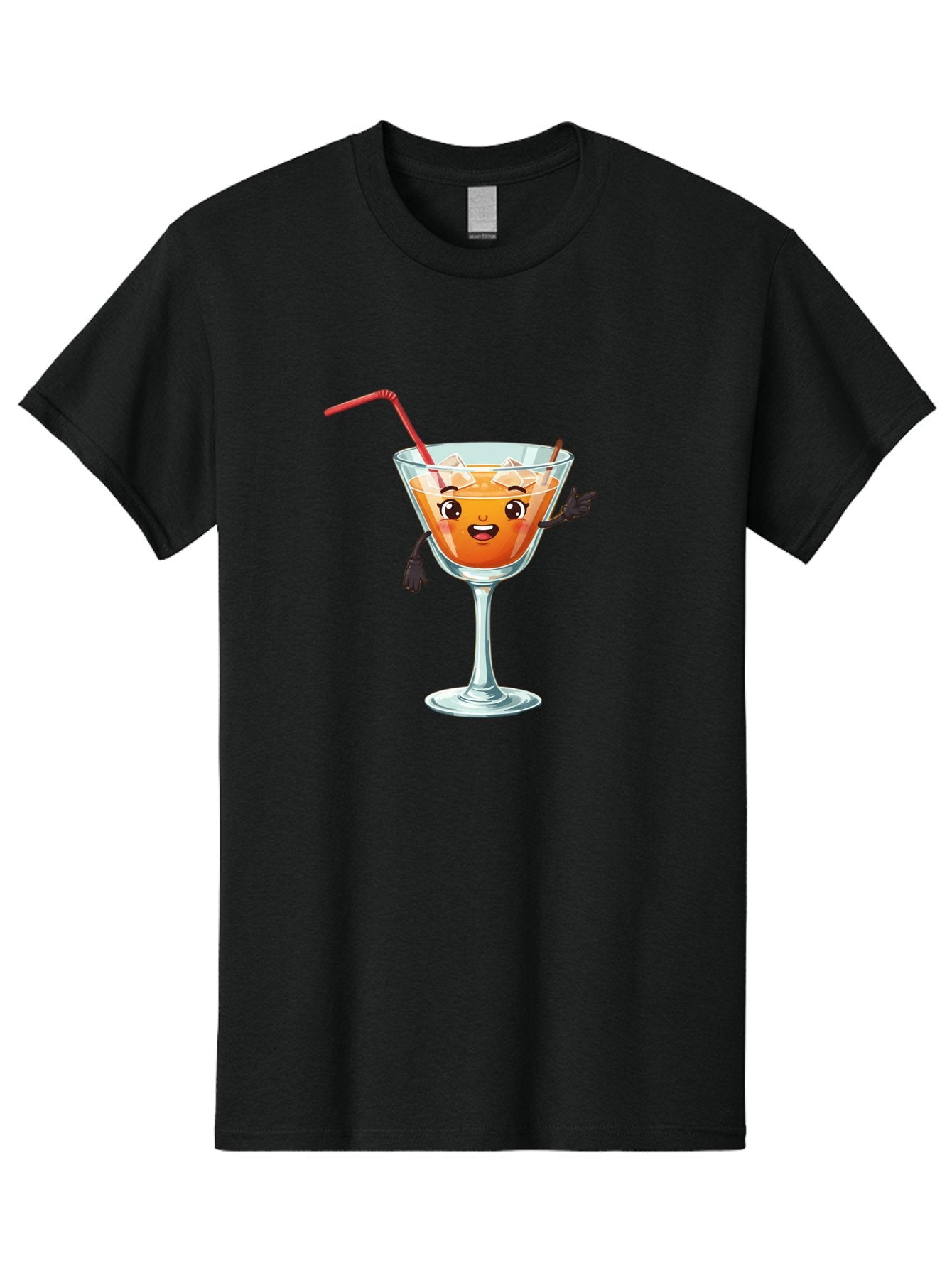 Cocktail-Glass-2 Men'S Graphic Tee, 100% Cotton, Comfortable Casual Summer Wear, Machine Washable, Cartoon Cocktail Glass, Orange Drink, Red Straw, Ice Cubes, Smiling Face, Playful Character, Anthropomorphic Drink, Funny Illustration, Bac868 6