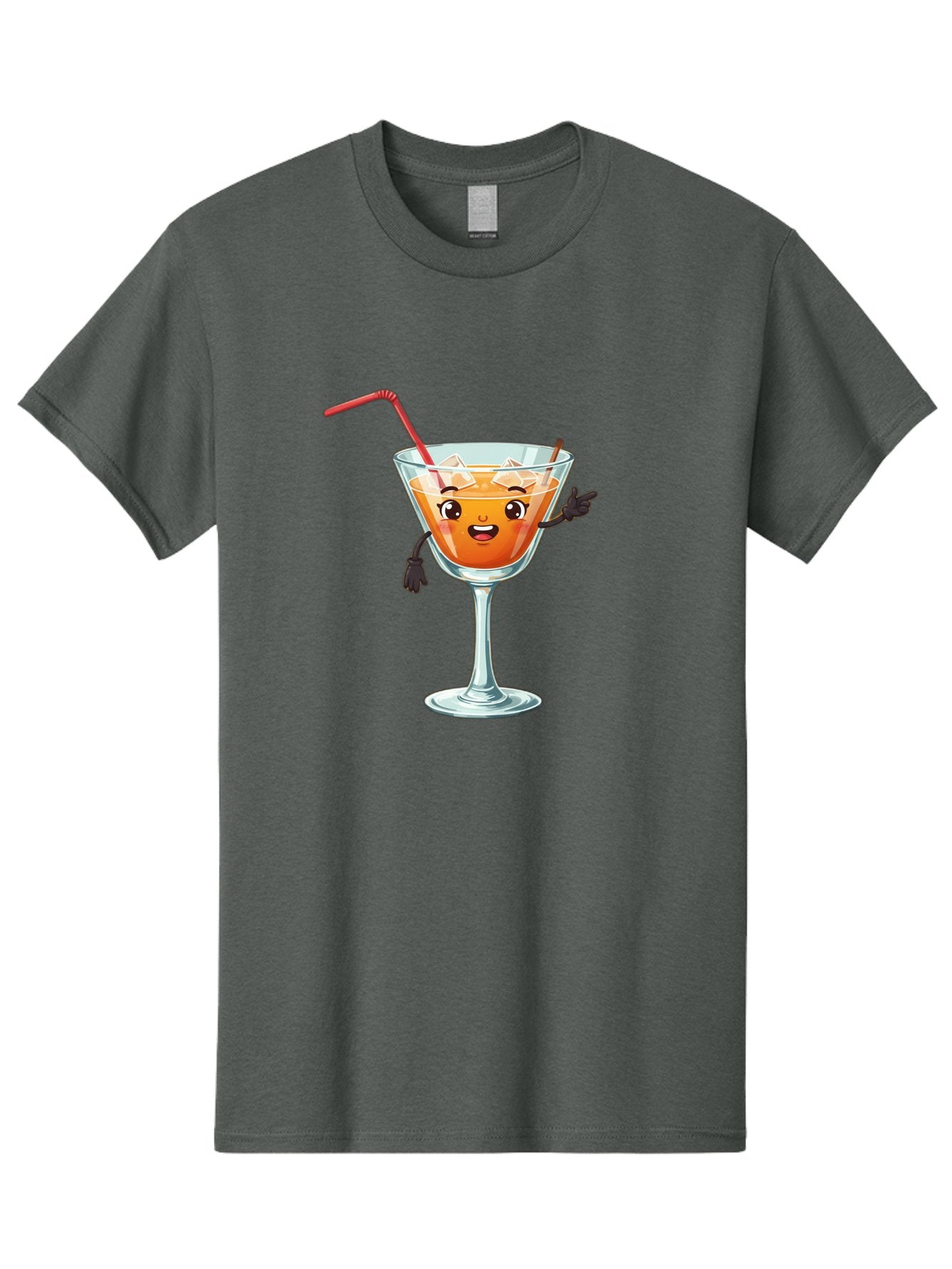 Cocktail-Glass-2 Men'S Graphic Tee, 100% Cotton, Comfortable Casual Summer Wear, Machine Washable, Cartoon Cocktail Glass, Orange Drink, Red Straw, Ice Cubes, Smiling Face, Playful Character, Anthropomorphic Drink, Funny Illustration, Bac868 14