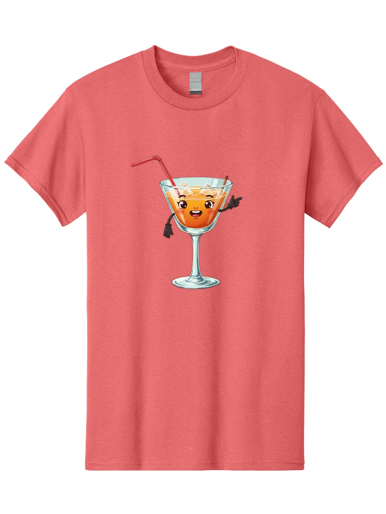 Cocktail-Glass-2 Men'S Graphic Tee, 100% Cotton, Comfortable Casual Summer Wear, Machine Washable, Cartoon Cocktail Glass, Orange Drink, Red Straw, Ice Cubes, Smiling Face, Playful Character, Anthropomorphic Drink, Funny Illustration, Bac868 13
